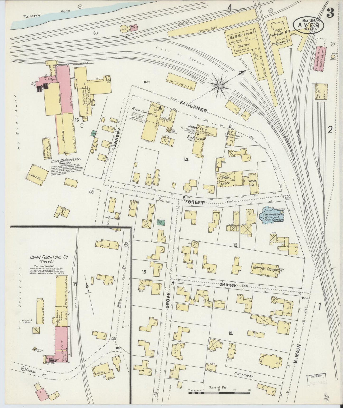 Sanborn Fire Insurance Map from Ayer, Middlesex County, Massachusetts (1897), Sheet #0003 - Historic Sanborn Fire Insurance Map Print, vintage old map wall art, antique decor, genealogy gift, Massachusetts Massachusetts map