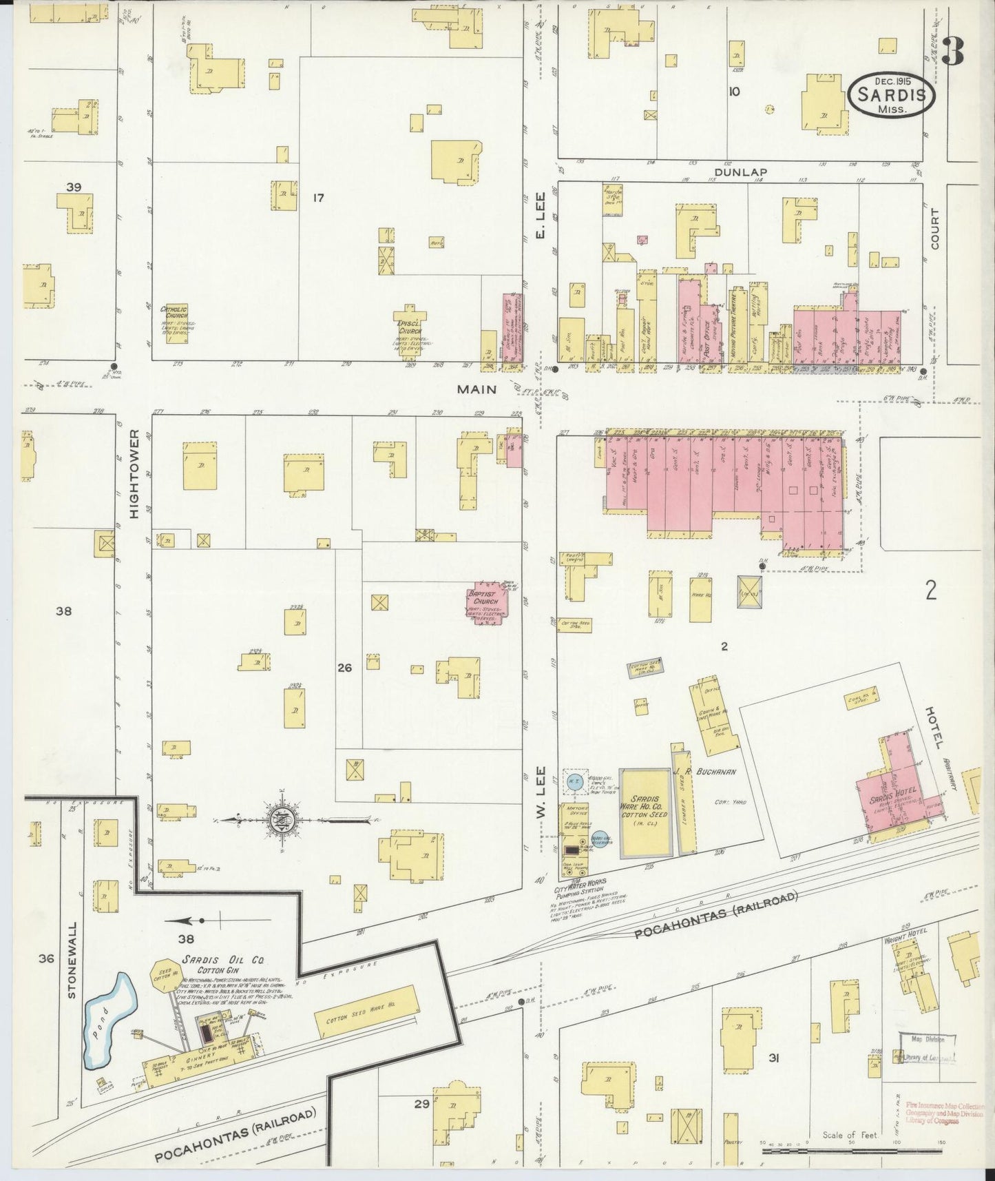 Sanborn Fire Insurance Map from Sardis, Panola County, Mississippi (1915), Sheet #0003 - Historic Sanborn Fire Insurance Map Print, vintage old map wall art, antique decor, genealogy gift, Mississippi Mississippi map