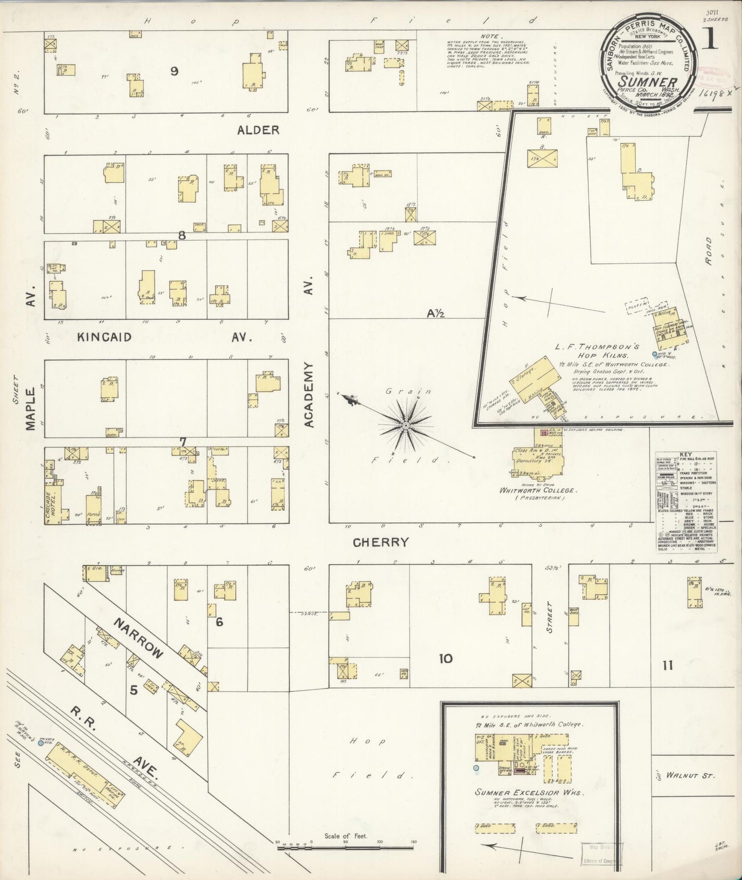 Sanborn Fire Insurance Map from Sumner, Pierce County, Washington (1892), Sheet #0001 - Historic Sanborn Fire Insurance Map Print, vintage old map wall art, antique decor, genealogy gift, Washington Washington map