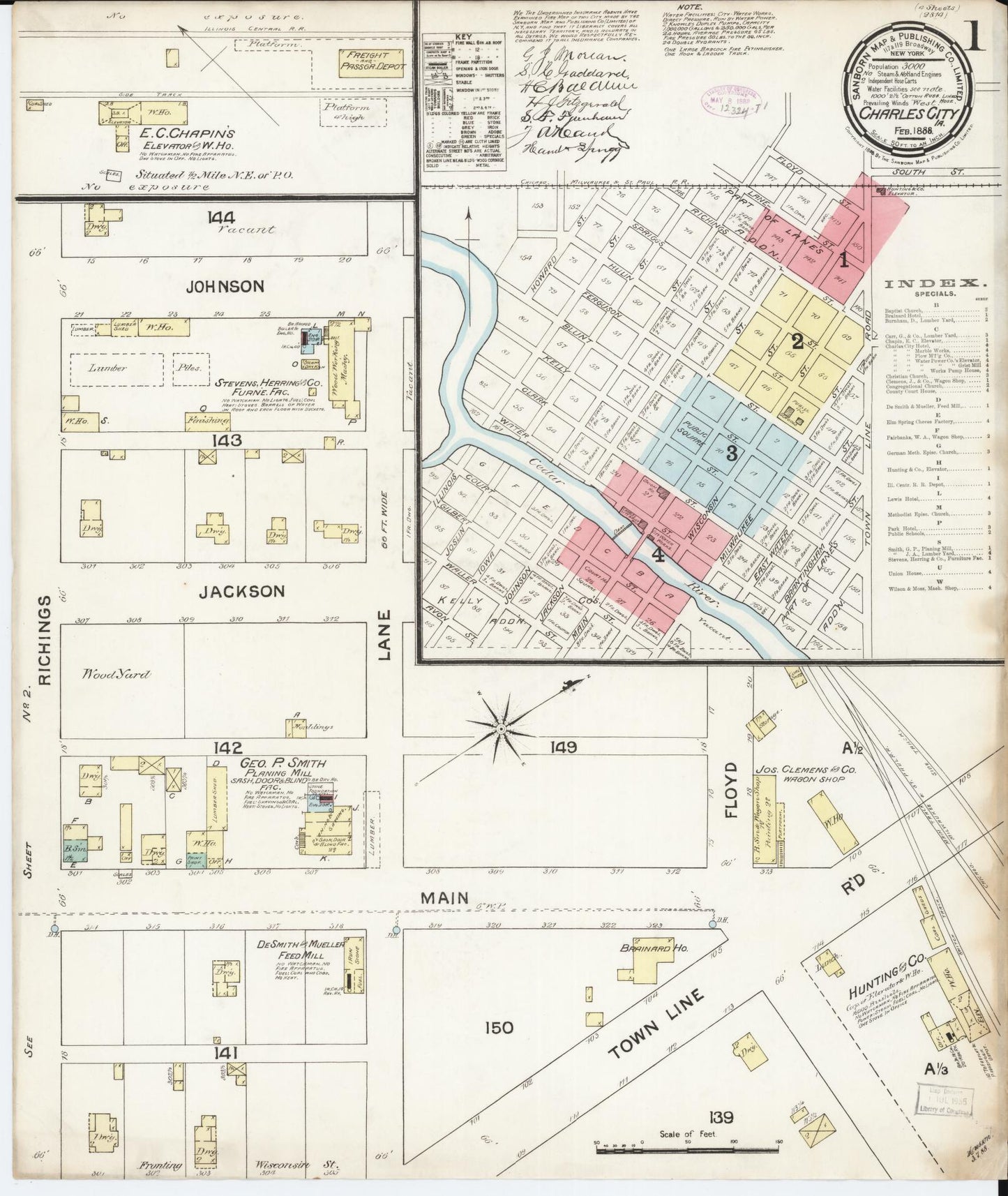 Sanborn Fire Insurance Map from Charles City, Floyd County, Iowa (1888), Sheet #0001 - Historic Sanborn Fire Insurance Map Print, vintage old map wall art
