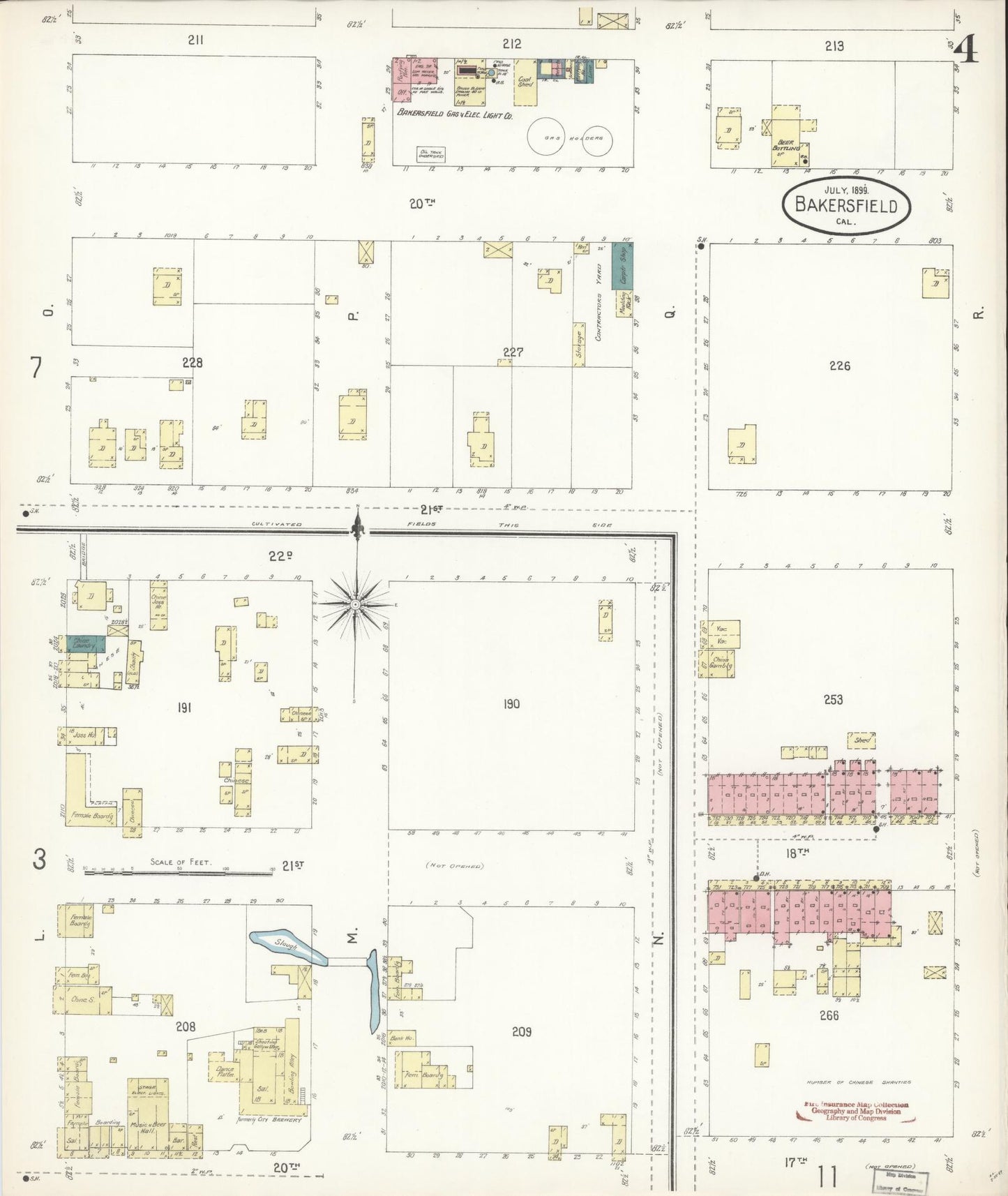 Sanborn Fire Insurance Map from Bakersfield, Kern County, California (1899), Sheet #0004 - Historic Sanborn Fire Insurance Map Print, vintage old map wall art, antique decor, genealogy gift, California California map
