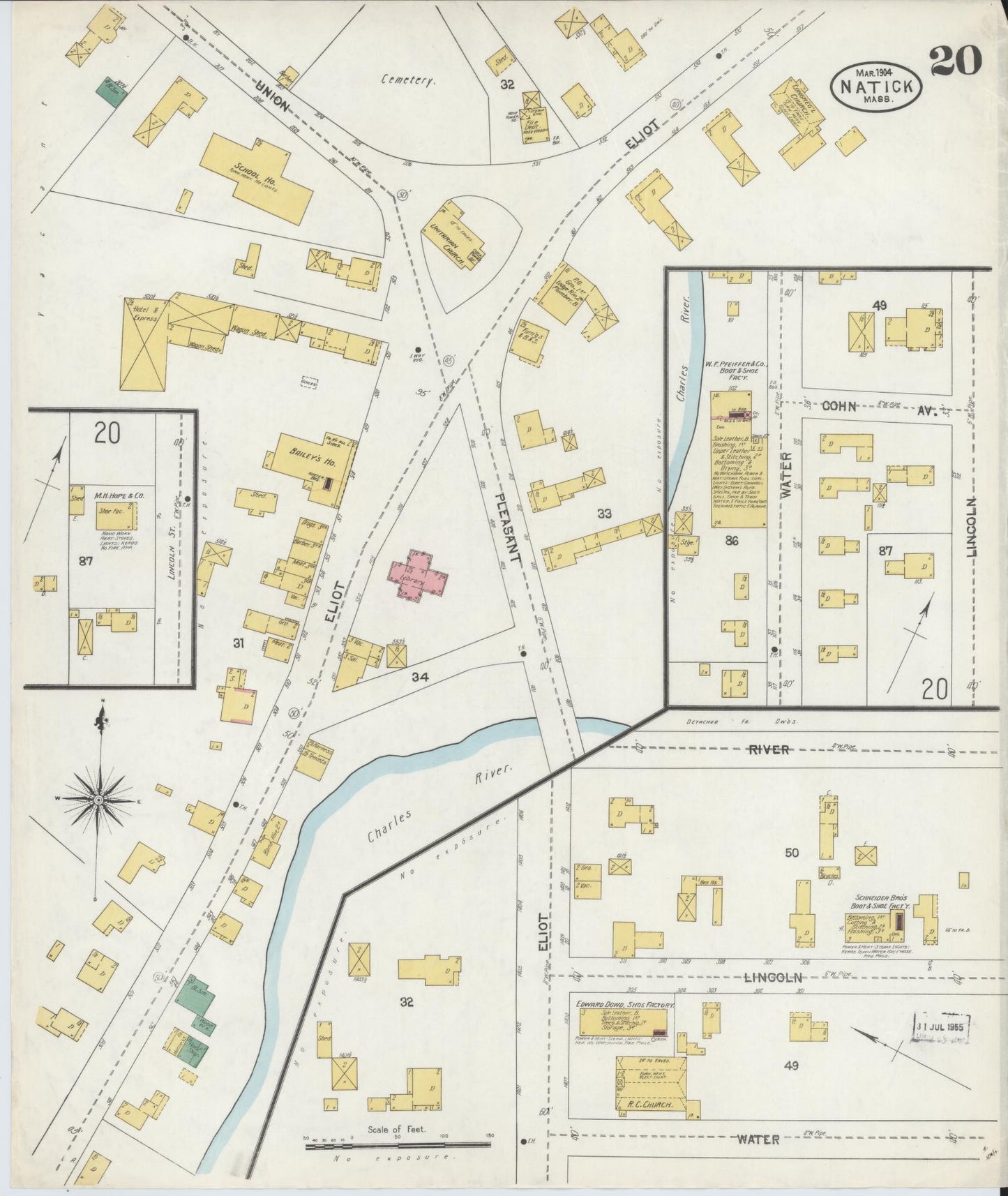 Sanborn Fire Insurance Map from Natick, Middlesex County, Massachusetts (1904), Sheet #0020 - Historic Sanborn Fire Insurance Map Print, vintage old map wall art, antique decor, genealogy gift, Massachusetts Massachusetts map