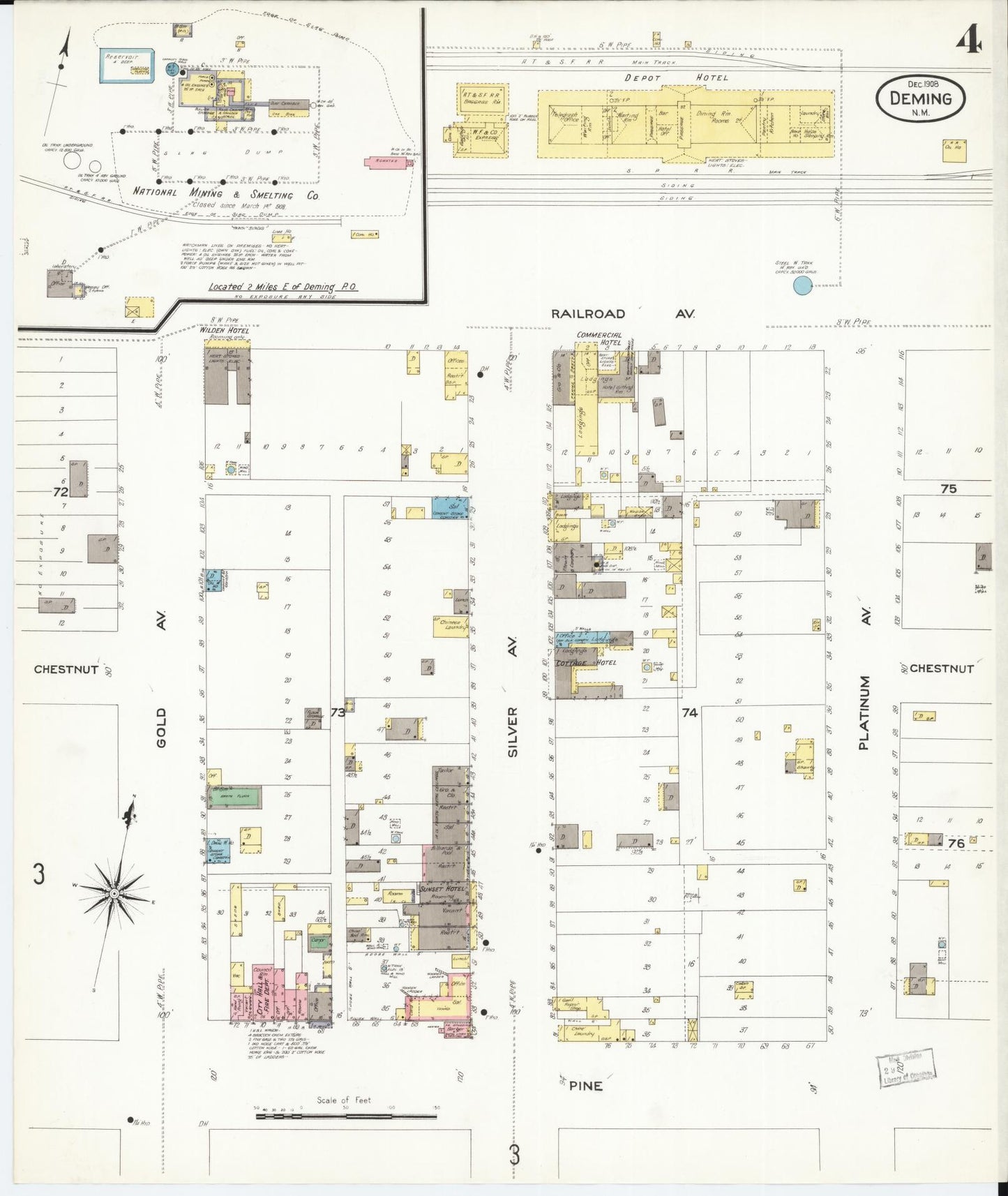 Sanborn Fire Insurance Map from Deming, Luna County, New Mexico (1908), Sheet #0004 - Historic Sanborn Fire Insurance Map Print, vintage old map wall art, antique decor, genealogy gift, New Mexico New Mexico map