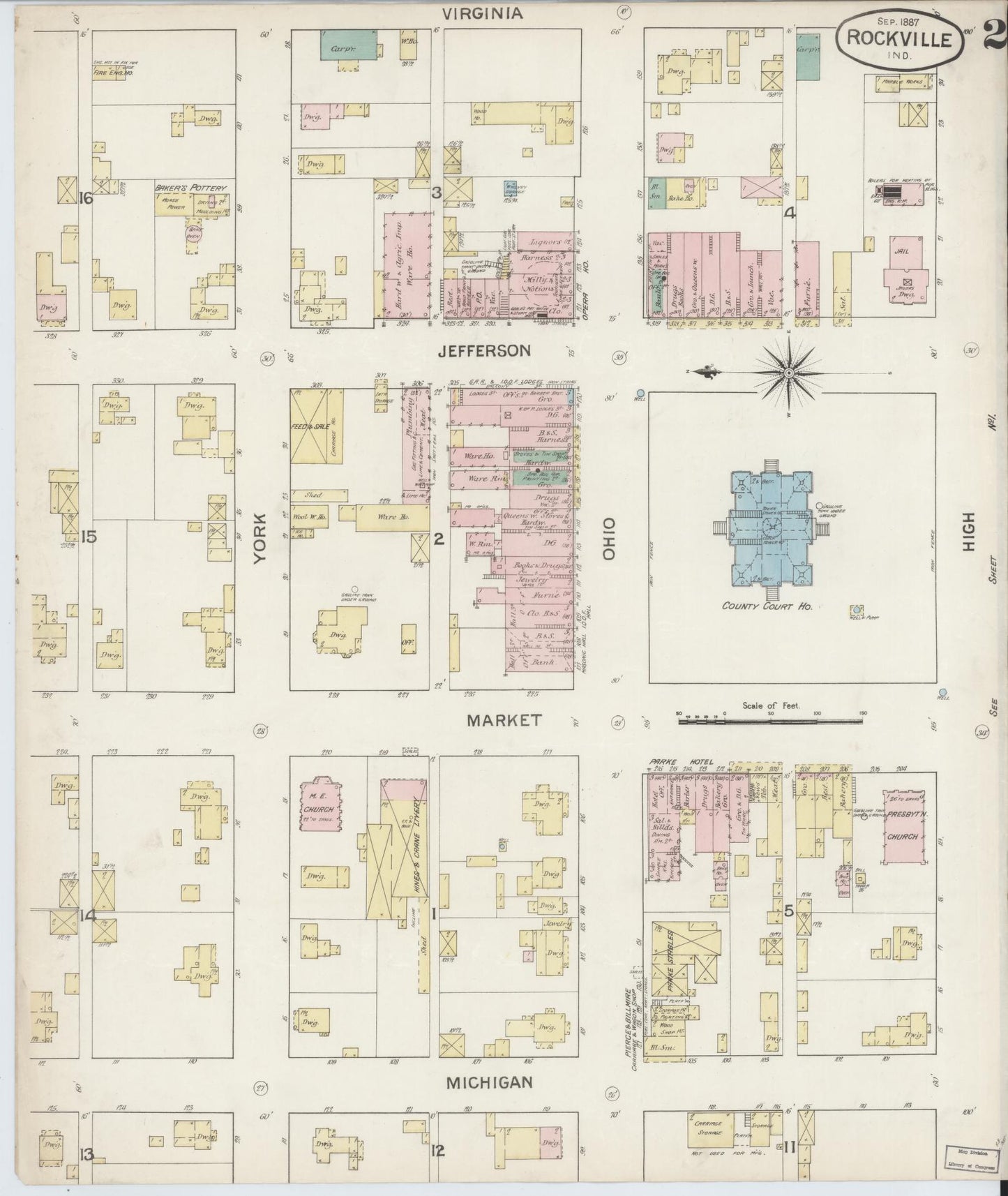 Sanborn Fire Insurance Map from Rockville, Parke County, Indiana (1887), Sheet #0002 - Complete Map Set gallery image, historic Sanborn map, vintage wall art, Indiana Indiana