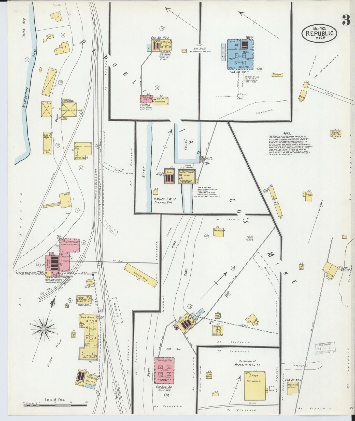 Sanborn Fire Insurance Map from Republic, Marquette County, Michigan (1902), Sheet #0003 - Complete Map Set gallery image, historic Sanborn map, vintage wall art, Michigan Michigan
