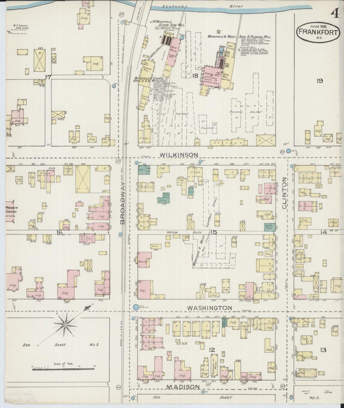 Sanborn Fire Insurance Map from Frankfort, Franklin County, Kentucky (1886), Sheet #0004 - Historic Sanborn Fire Insurance Map Print, vintage old map wall art, antique decor, genealogy gift, Kentucky Kentucky map