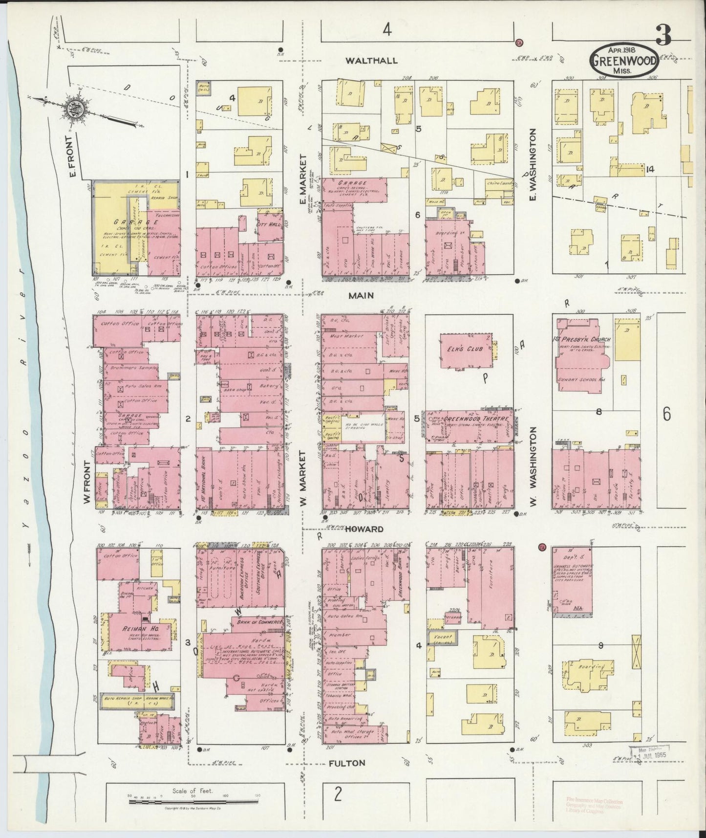 Sanborn Fire Insurance Map from Greenwood, Leflore County, Mississippi (1918), Sheet #0003 - Historic Sanborn Fire Insurance Map Print, vintage old map wall art, antique decor, genealogy gift, Mississippi Mississippi map