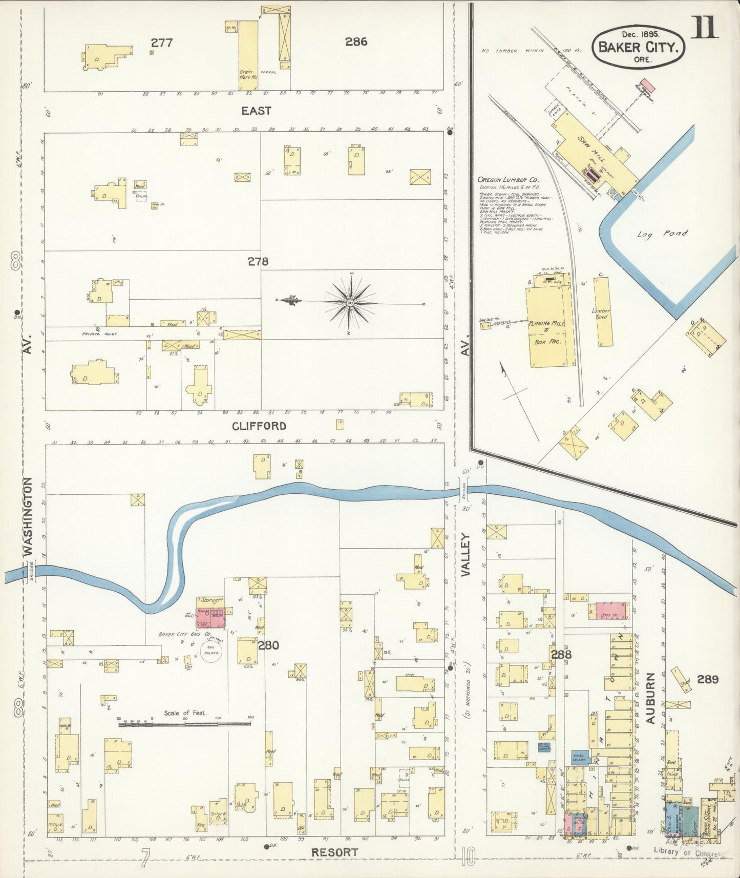 Sanborn Fire Insurance Map from Baker, Baker County, Oregon (1895), Sheet #0011 - Historic Sanborn Fire Insurance Map Print, vintage old map wall art, antique decor, genealogy gift, Oregon Oregon map