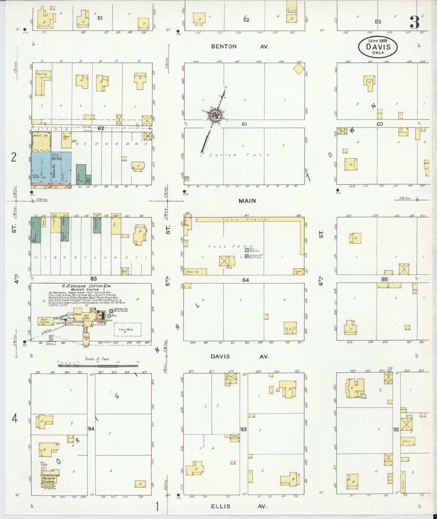 Sanborn Fire Insurance Map from Davis, Murray County, Oklahoma (1909), Sheet #0003 - Historic Sanborn Fire Insurance Map Print, vintage old map wall art, antique decor, genealogy gift, Oklahoma Oklahoma map