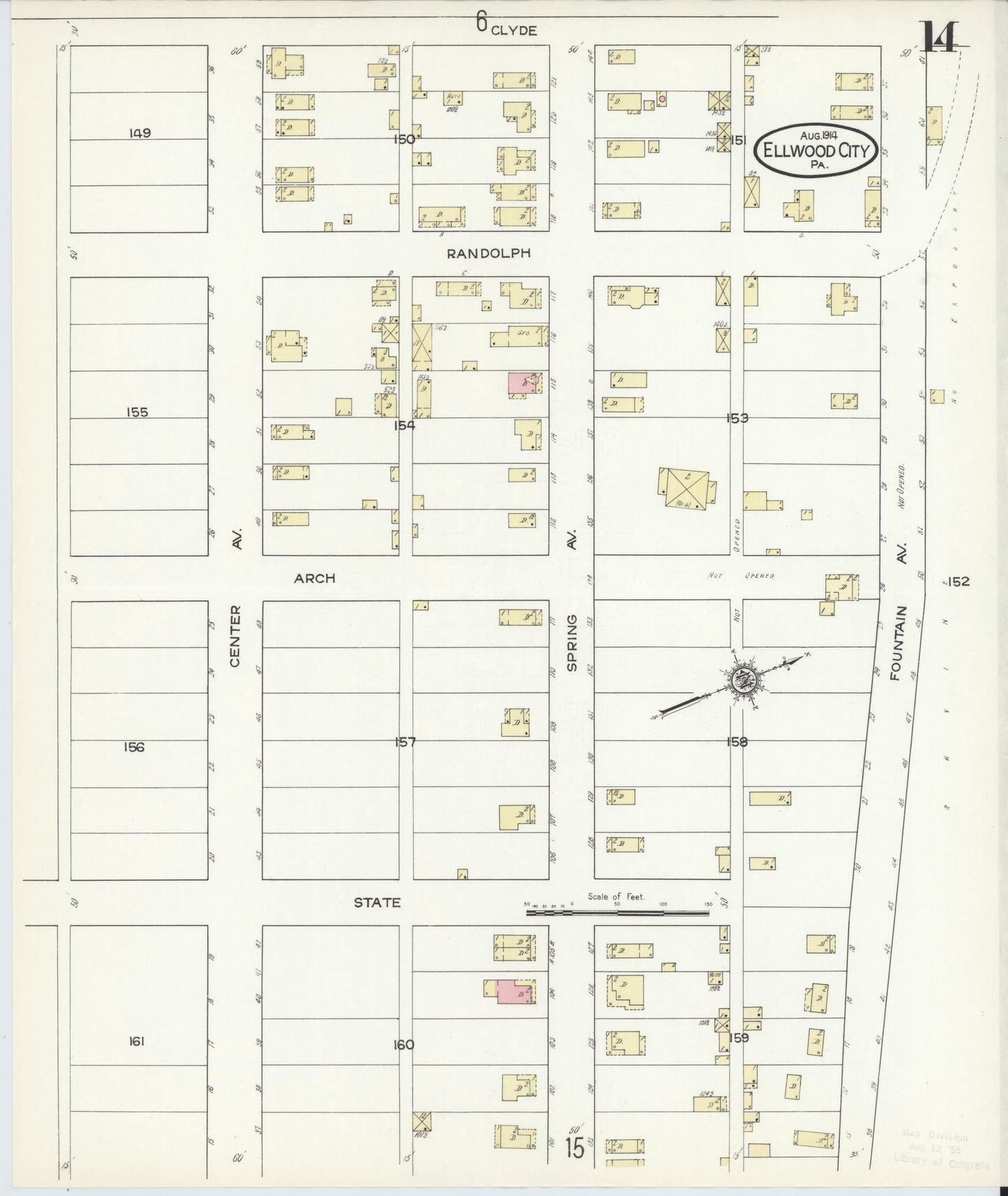 Sanborn Fire Insurance Map from Ellwood City, Lawrence County, Pennsylvania (1914), Sheet #0014 - Historic Sanborn Fire Insurance Map Print, vintage old map wall art, antique decor, genealogy gift, Pennsylvania Pennsylvania map