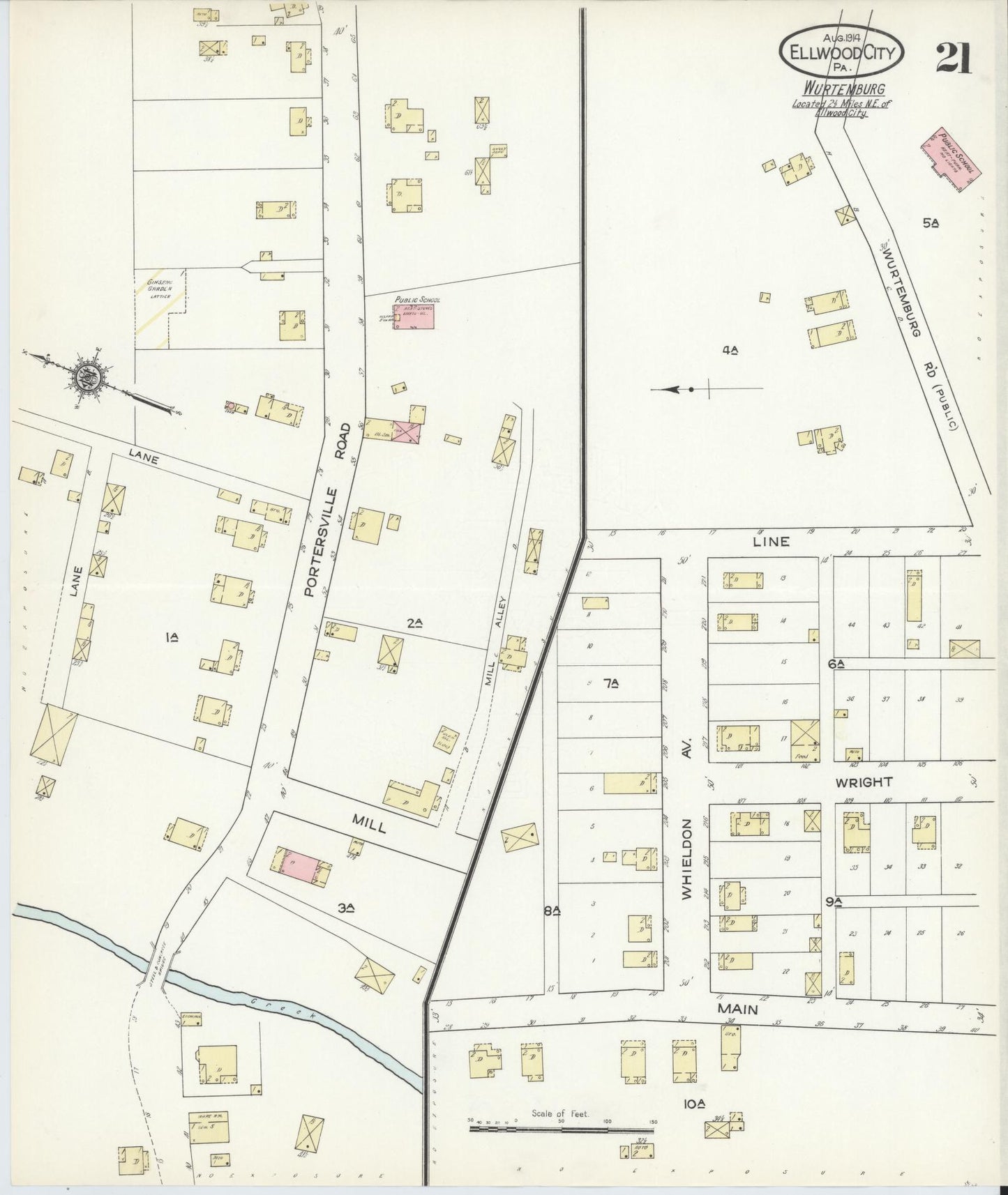Sanborn Fire Insurance Map from Ellwood City, Lawrence County, Pennsylvania (1914), Sheet #0021 - Historic Sanborn Fire Insurance Map Print, vintage old map wall art, antique decor, genealogy gift, Pennsylvania Pennsylvania map