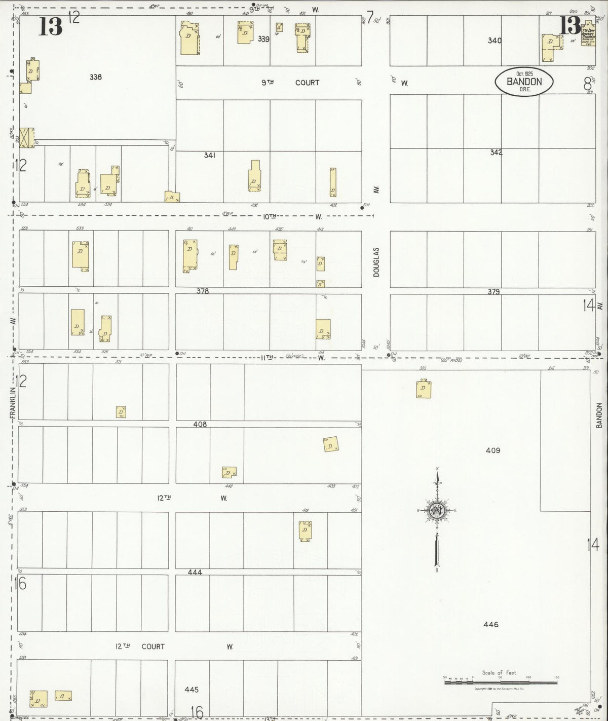 Sanborn Fire Insurance Map from Bandon, Coos County, Oregon (1925), Sheet #0013 - Historic Sanborn Fire Insurance Map Print, vintage old map wall art, antique decor, genealogy gift, Oregon Oregon map