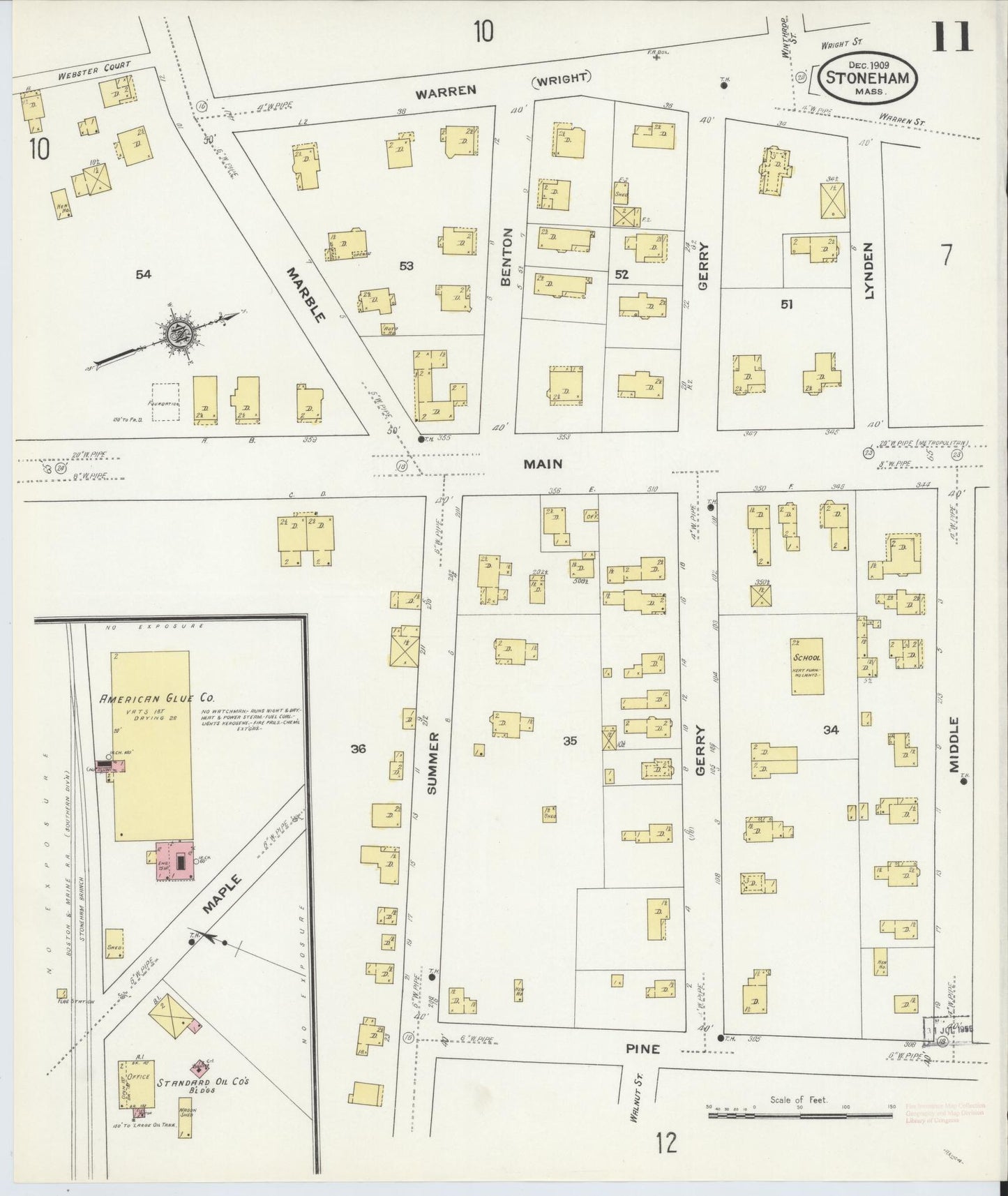 Sanborn Fire Insurance Map from Stoneham, Middlesex County, Massachusetts (1909), Sheet #0011 - Historic Sanborn Fire Insurance Map Print, vintage old map wall art, antique decor, genealogy gift, Massachusetts Massachusetts map