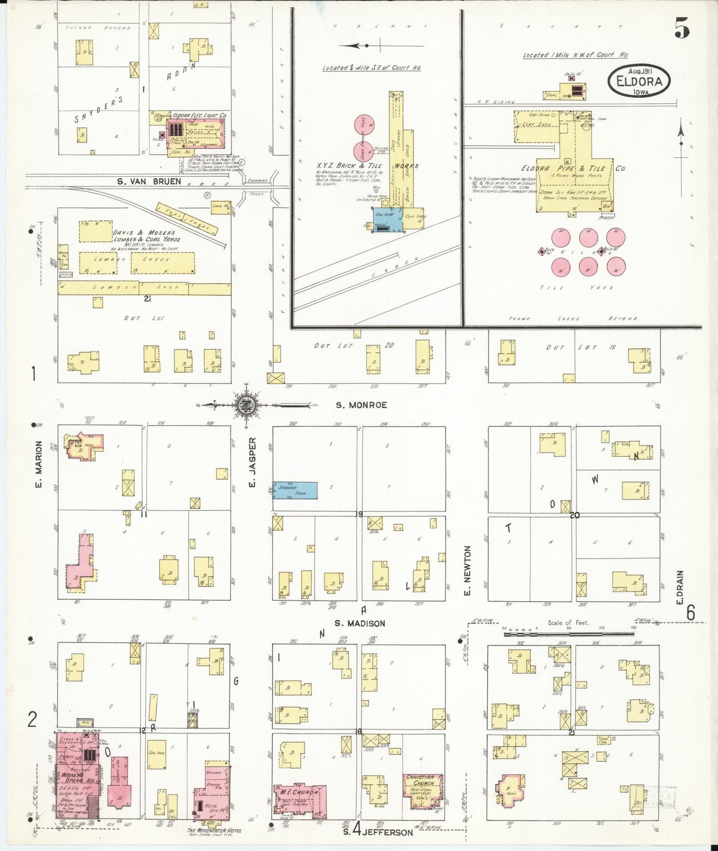 Sanborn Fire Insurance Map from Eldora, Hardin County, Iowa (1911), Sheet #0005 - Historic Sanborn Fire Insurance Map Print, vintage old map wall art