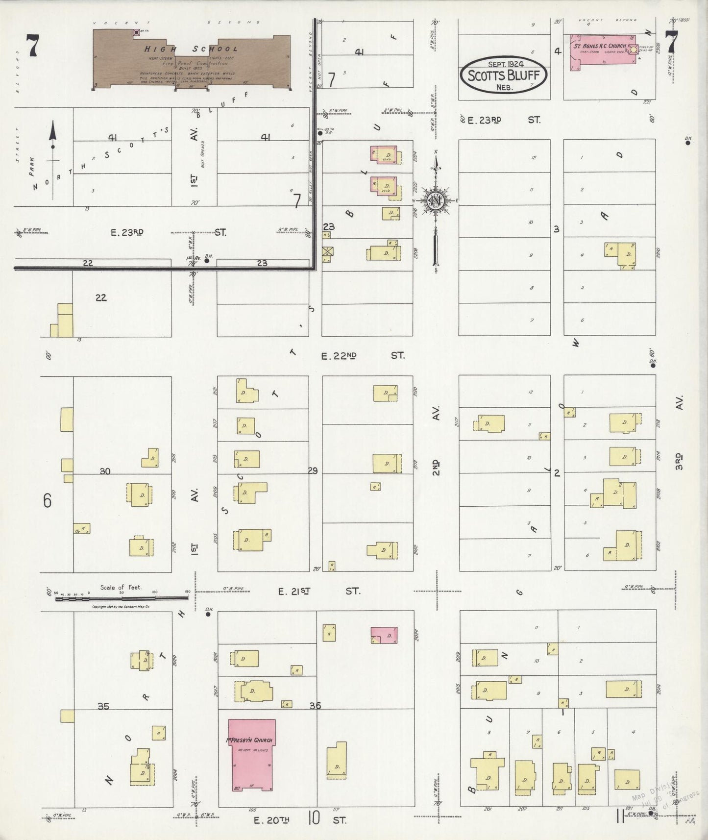 Sanborn Fire Insurance Map from Scottsbluff, Scotts Bluff County, Nebraska (1924), Sheet #0007 - Historic Sanborn Fire Insurance Map Print, vintage old map wall art, antique decor, genealogy gift, Nebraska Nebraska map