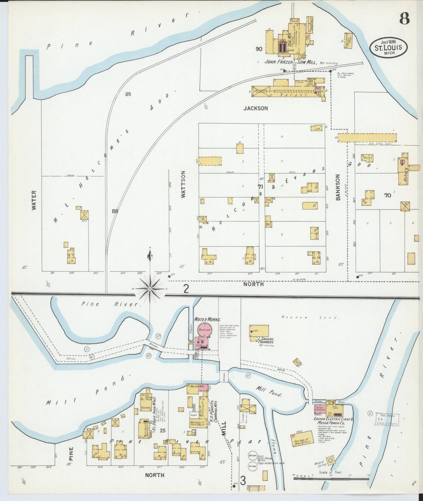 Sanborn Fire Insurance Map from Saint Louis, Gratiot County, Michigan (1899), Sheet #0008 - Complete Map Set gallery image, historic Sanborn map, vintage wall art, Michigan Michigan