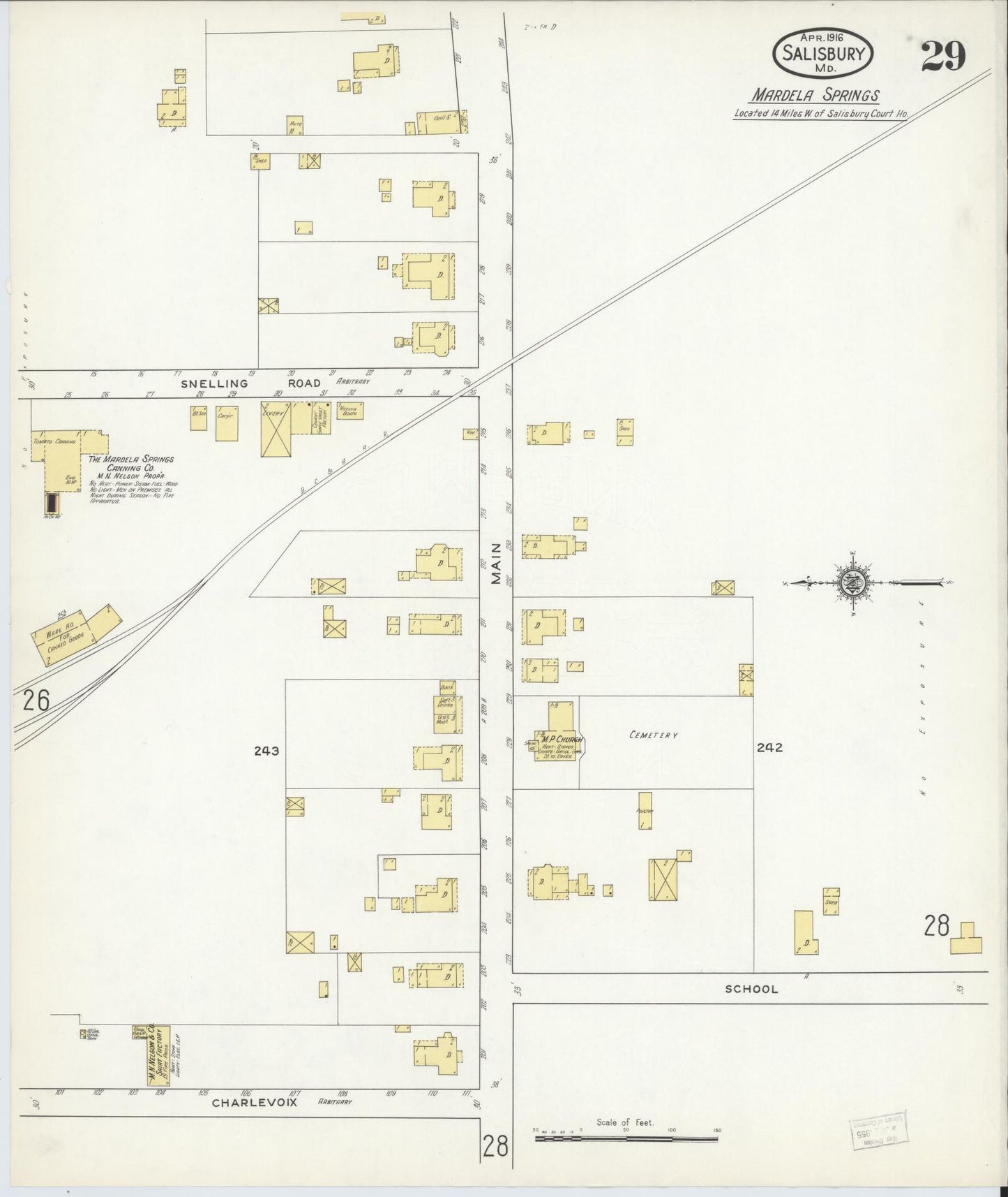 Sanborn Fire Insurance Map from Salisbury, Wicomico County, Maryland (1916), Sheet #0029 - Historic Sanborn Fire Insurance Map Print, vintage old map wall art