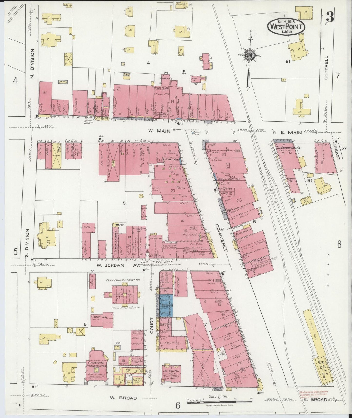 Sanborn Fire Insurance Map from West Point, Clay County, Mississippi (1918), Sheet #0003 - Historic Sanborn Fire Insurance Map Print, vintage old map wall art, antique decor, genealogy gift, Mississippi Mississippi map