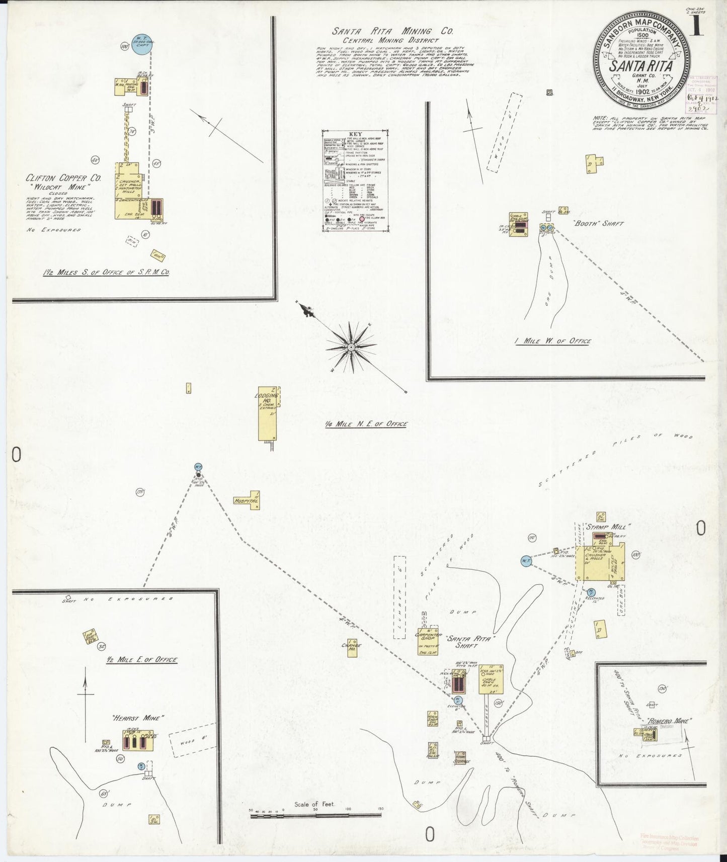 Sanborn Fire Insurance Map from Santa Rita, Grant County, New Mexico (1902), Sheet #0001 - Historic Sanborn Fire Insurance Map Print, vintage old map wall art, antique decor, genealogy gift, New Mexico New Mexico map