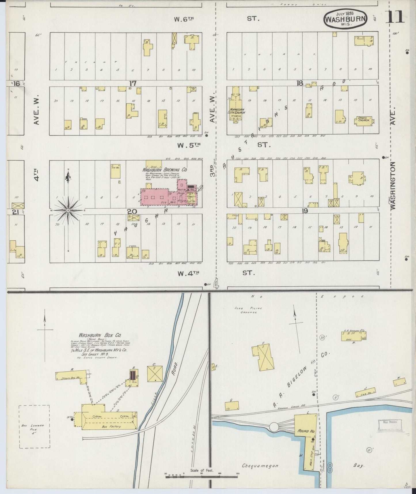 Sanborn Fire Insurance Map from Washburn, Bayfield County, Wisconsin (1893), Sheet #0011 - Historic Sanborn Fire Insurance Map Print, vintage old map wall art, antique decor, genealogy gift, Wisconsin Wisconsin map