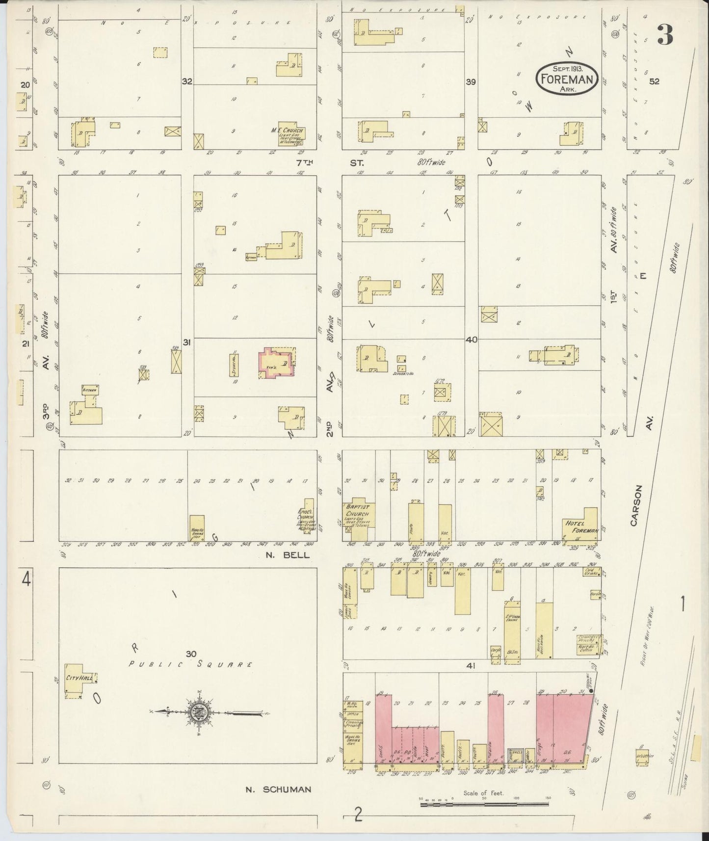 Sanborn Fire Insurance Map from Foreman, Little River County, Arkansas (1913), Sheet #0003 - Historic Sanborn Fire Insurance Map Print, vintage old map wall art, antique decor, genealogy gift, Arkansas Arkansas map