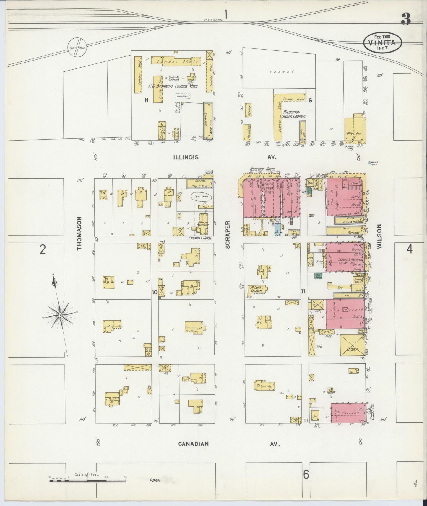 Sanborn Fire Insurance Map from Vinita, Craig County, Oklahoma (1900), Sheet #0003 - Historic Sanborn Fire Insurance Map Print, vintage old map wall art, antique decor, genealogy gift, Oklahoma Oklahoma map