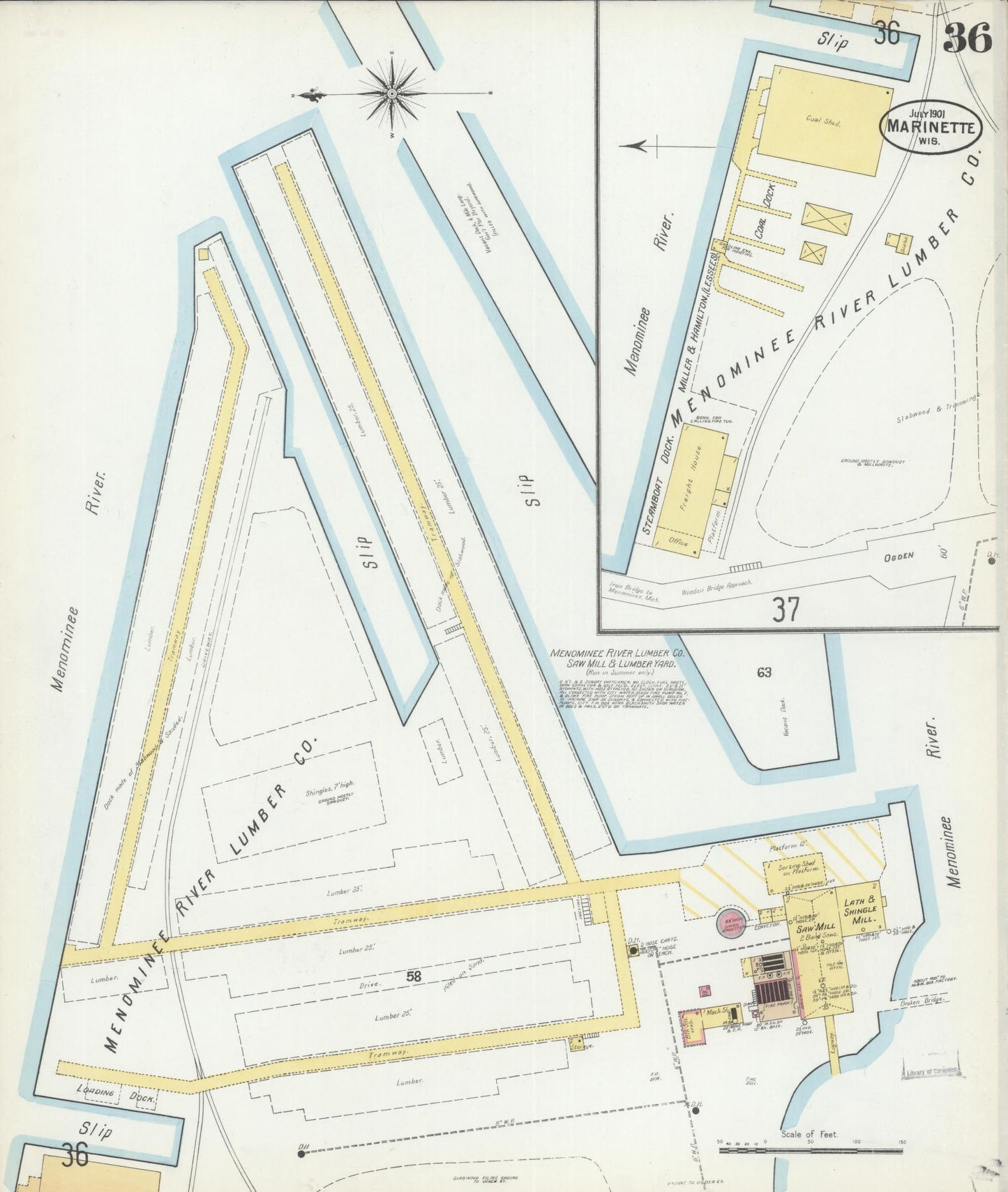 Sanborn Fire Insurance Map from Marinette, Marinette County, Wisconsin (1901), Sheet #0036 - Historic Sanborn Fire Insurance Map Print, vintage old map wall art, antique decor, genealogy gift, Wisconsin Wisconsin map
