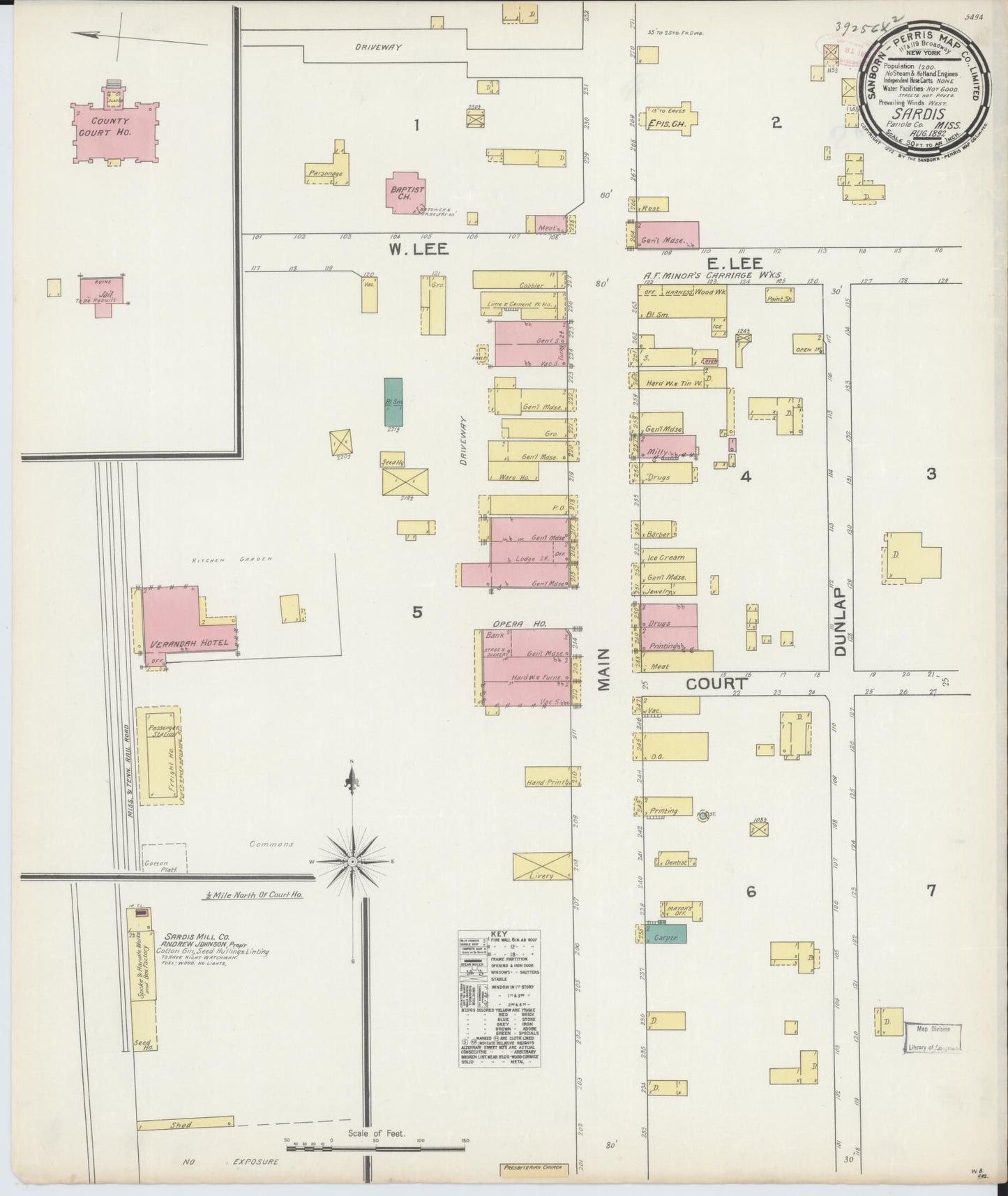 Sanborn Fire Insurance Map from Sardis, Panola County, Mississippi (1892), Sheet #0001 - Historic Sanborn Fire Insurance Map Print, vintage old map wall art, antique decor, genealogy gift, Mississippi Mississippi map
