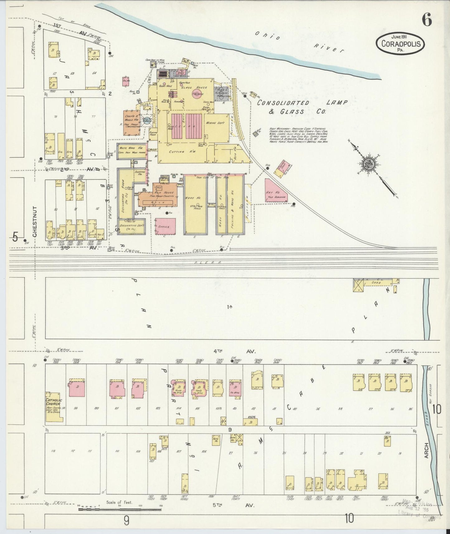 Sanborn Fire Insurance Map from Coraopolis, Allegheny County, Pennsylvania (1911), Sheet #0006 - Historic Sanborn Fire Insurance Map Print, vintage old map wall art, antique decor, genealogy gift, Pennsylvania Pennsylvania map