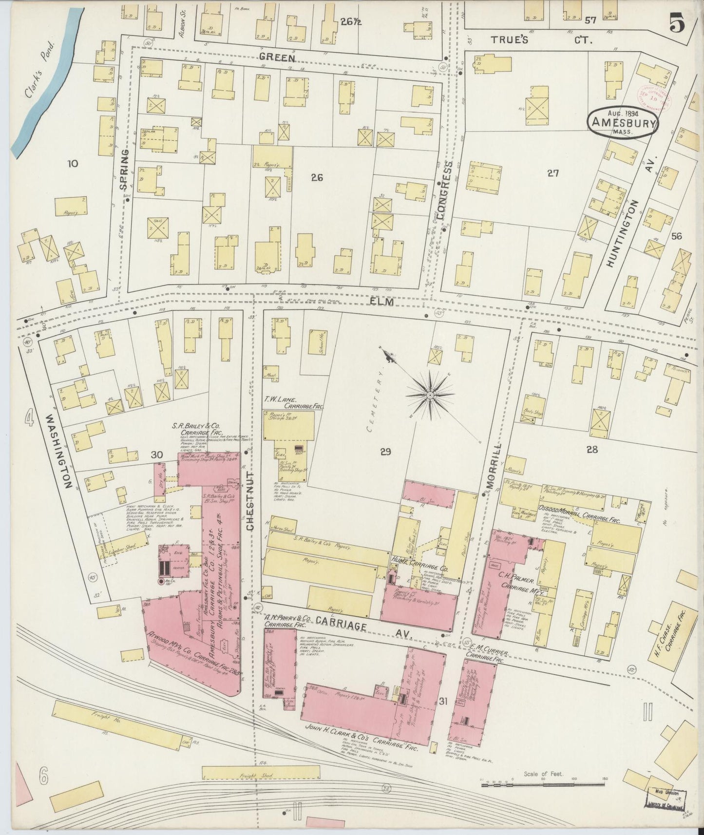Sanborn Fire Insurance Map from Amesbury, Essex County, Massachusetts (1894), Sheet #0005 - Historic Sanborn Fire Insurance Map Print, vintage old map wall art, antique decor, genealogy gift, Massachusetts Massachusetts map