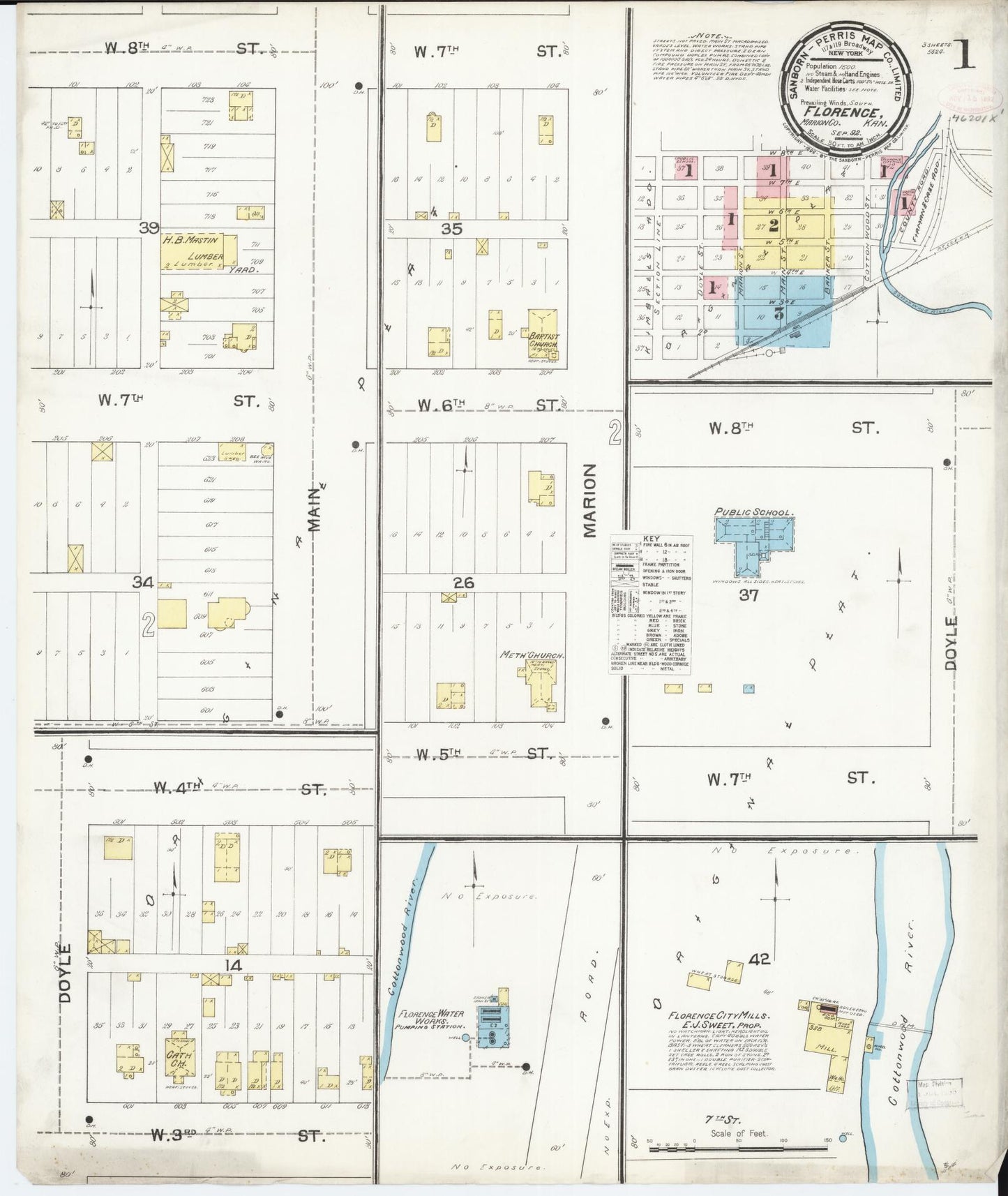 Sanborn Fire Insurance Map from Florence, Marion County, Kansas (1892), Sheet #0001 - Historic Sanborn Fire Insurance Map Print, vintage old map wall art, antique decor, genealogy gift, Kansas Kansas map