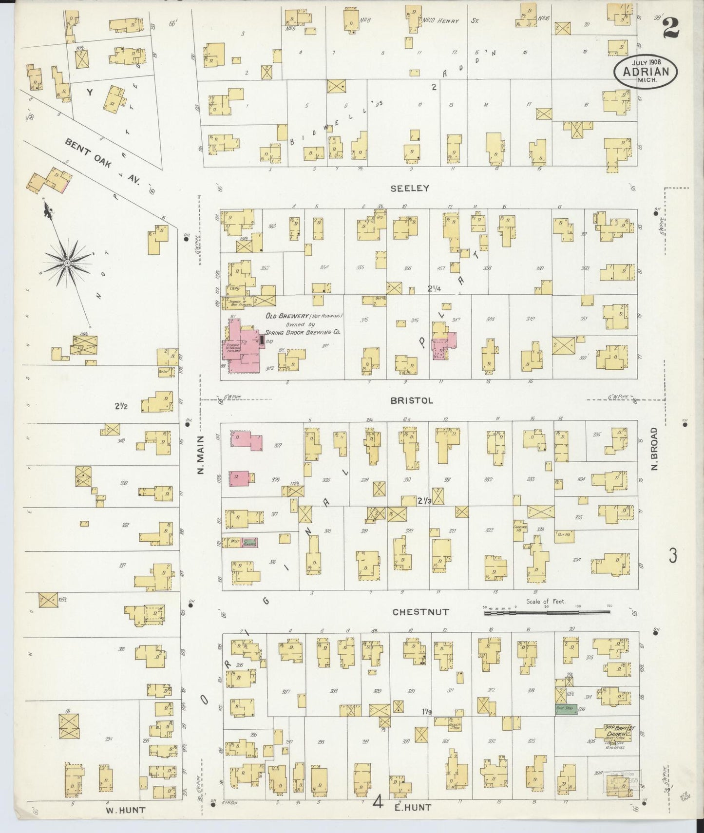 Sanborn Fire Insurance Map from Adrian, Lenawee County, Michigan (1908), Sheet #0002 - Historic Sanborn Fire Insurance Map Print, vintage old map wall art, antique decor, genealogy gift, Michigan Michigan map
