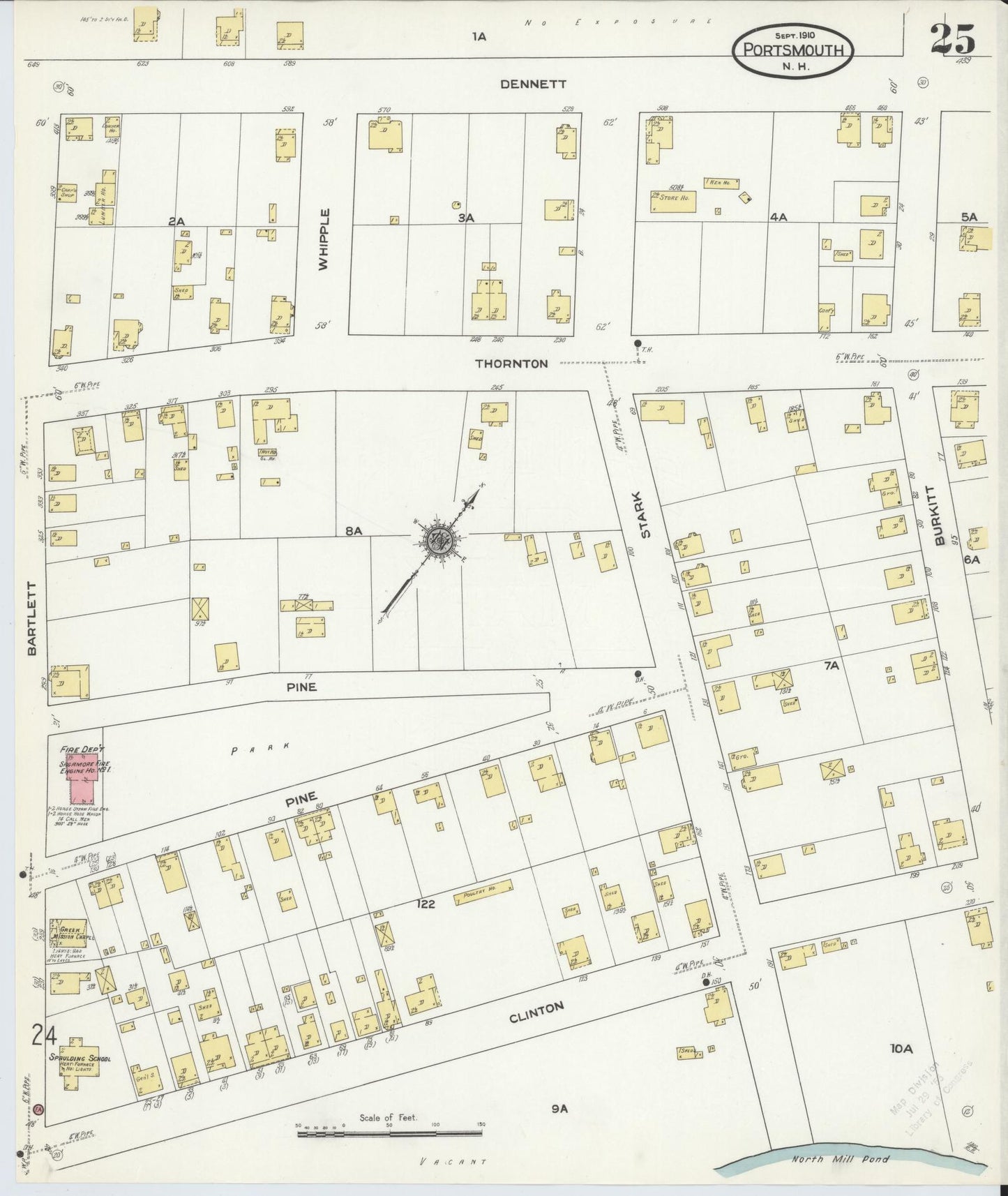 Sanborn Fire Insurance Map from Portsmouth, Rockingham County, New Hampshire (1910), Sheet #0025 - Historic Sanborn Fire Insurance Map Print, vintage old map wall art, antique decor, genealogy gift, New Hampshire New Hampshire map