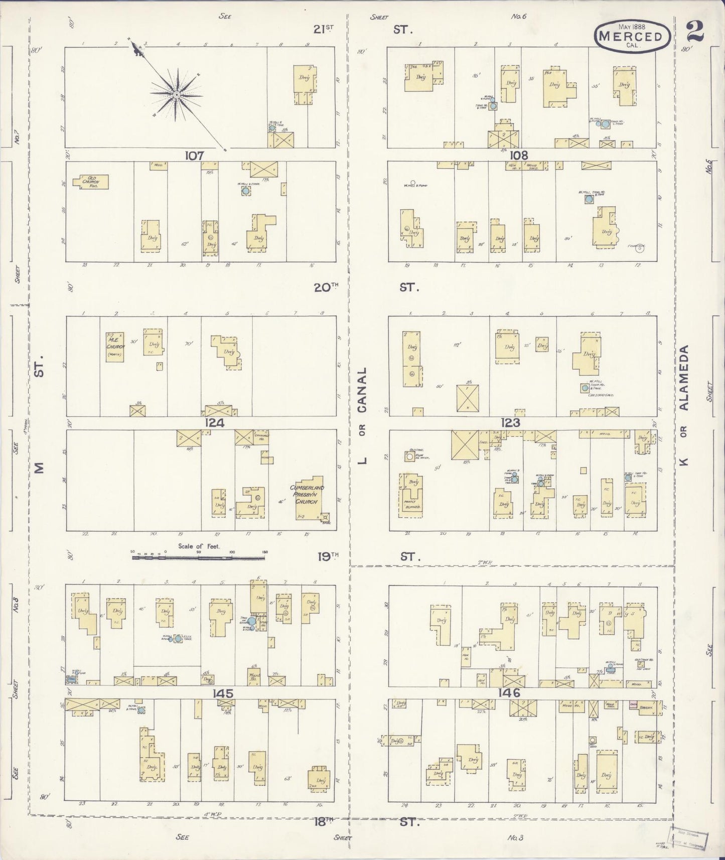 Sanborn Fire Insurance Map from Merced, Merced County, California (1888), Sheet #0002 - Historic Sanborn Fire Insurance Map Print, vintage old map wall art, antique decor, genealogy gift, California California map