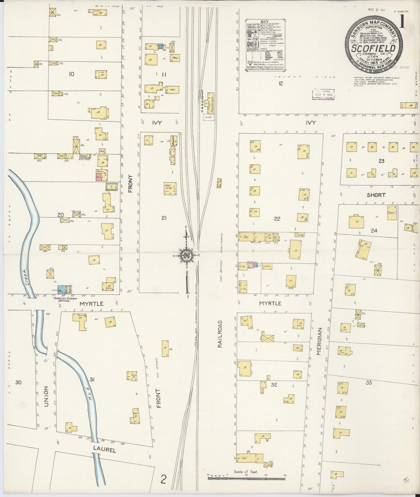 Sanborn Fire Insurance Map from Scofield, Carbon County, Utah (1913), Sheet #0001 - Historic Sanborn Fire Insurance Map Print, vintage old map wall art, antique decor, genealogy gift, Utah Utah map