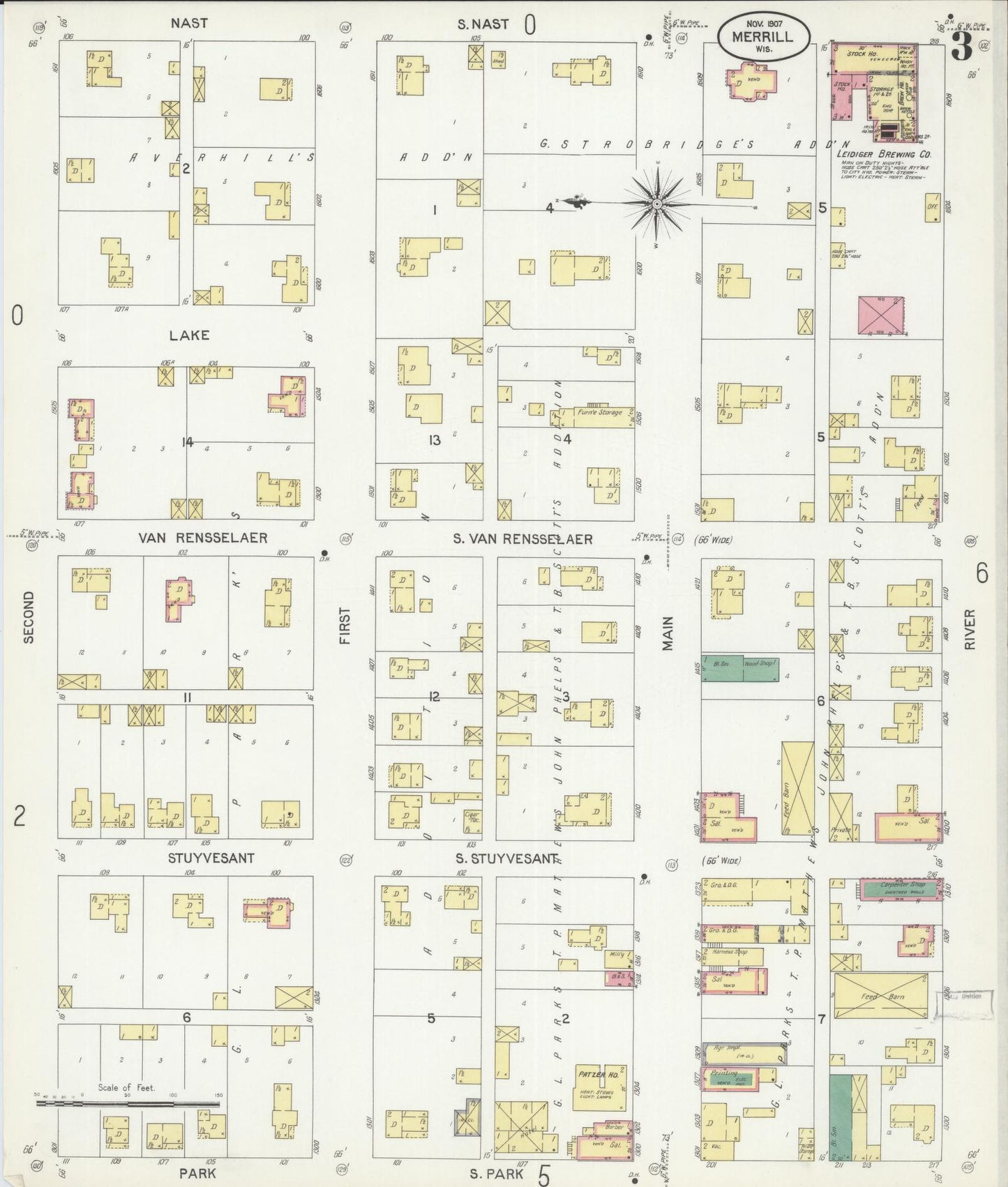 Sanborn Fire Insurance Map from Merrill, Lincoln County, Wisconsin (1907), Sheet #0003 - Historic Sanborn Fire Insurance Map Print, vintage old map wall art, antique decor, genealogy gift, Wisconsin Wisconsin map