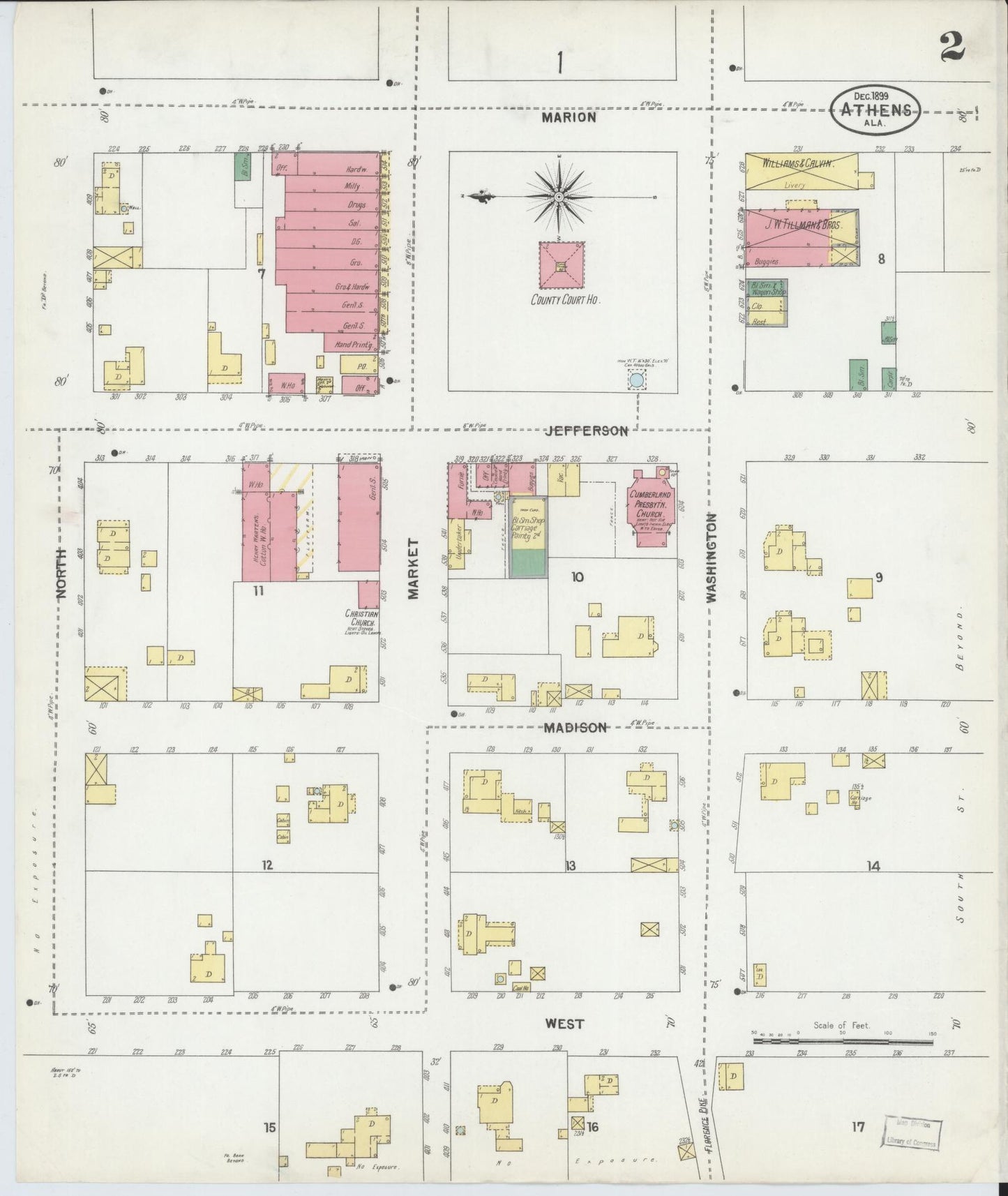 Sanborn Fire Insurance Map from Athens, Limestone County, Alabama (1899), Sheet #0002 - Historic Sanborn Fire Insurance Map Print, vintage old map wall art, antique decor, genealogy gift, Alabama Alabama map