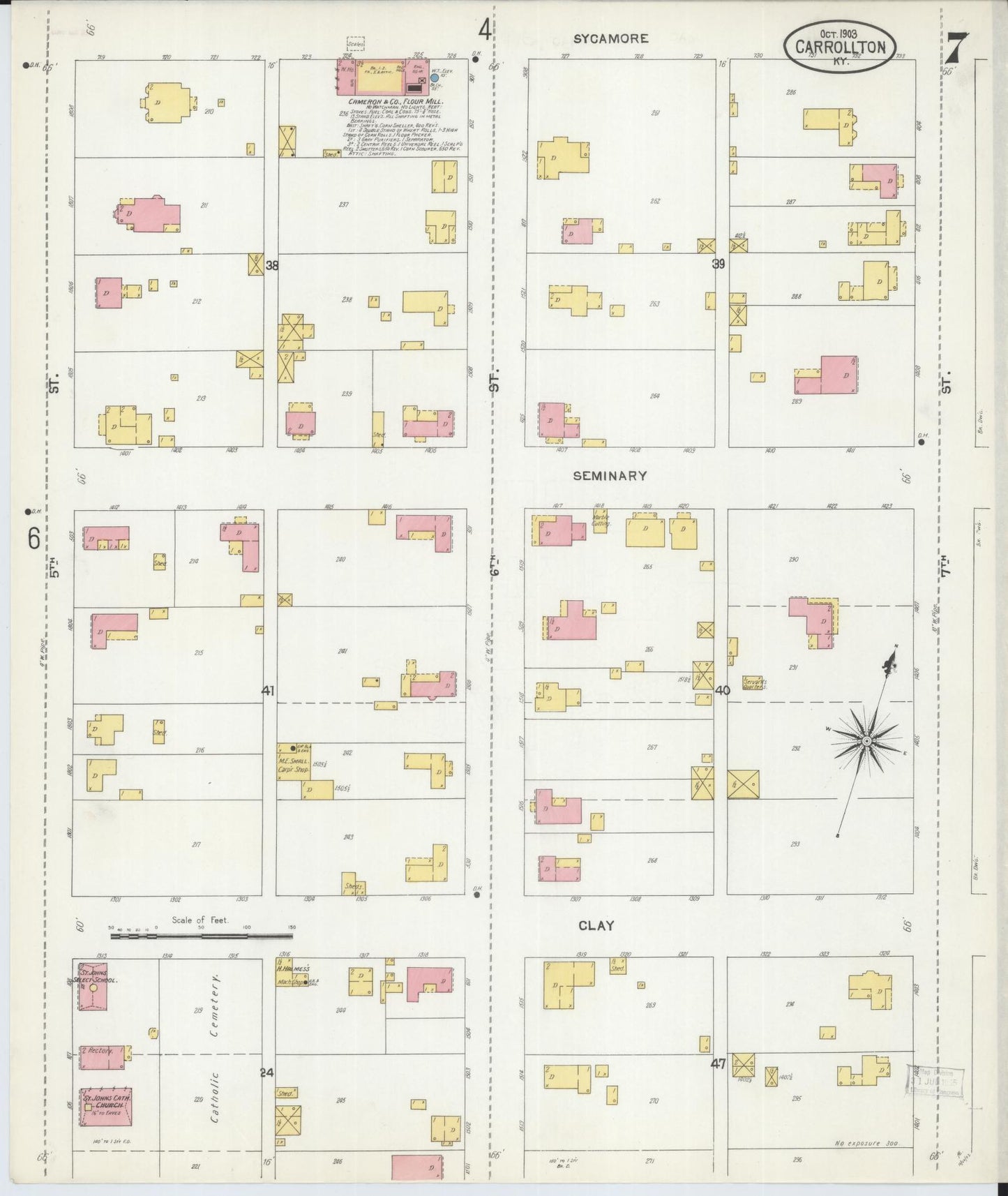 Sanborn Fire Insurance Map from Carrollton, Carroll County, Kentucky (1903), Sheet #0007 - Historic Sanborn Fire Insurance Map Print, vintage old map wall art, antique decor, genealogy gift, Kentucky Kentucky map
