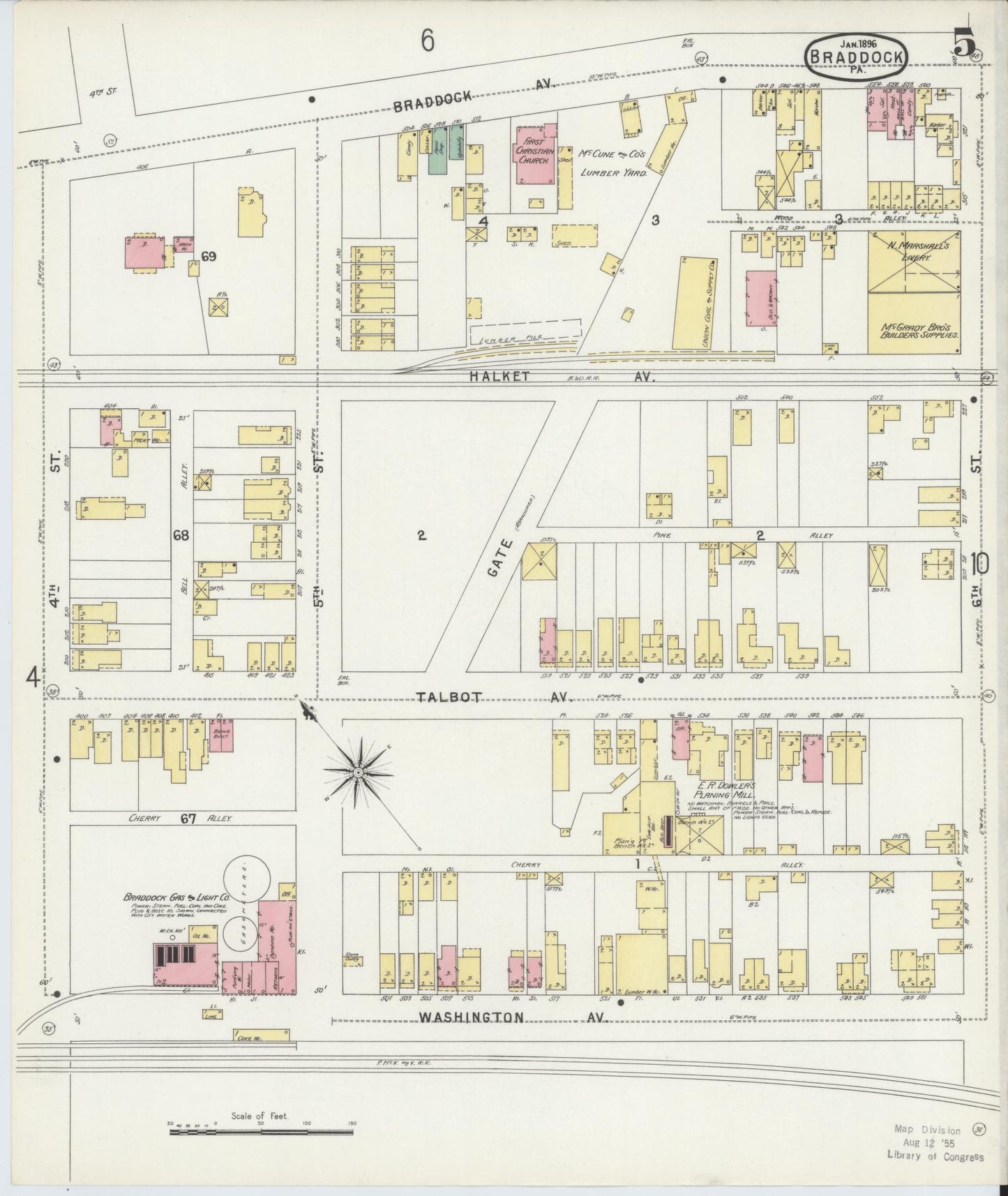Sanborn Fire Insurance Map from Braddock, Allegheny County, Pennsylvania (1896), Sheet #0005 - Historic Sanborn Fire Insurance Map Print, vintage old map wall art, antique decor, genealogy gift, Pennsylvania Pennsylvania map