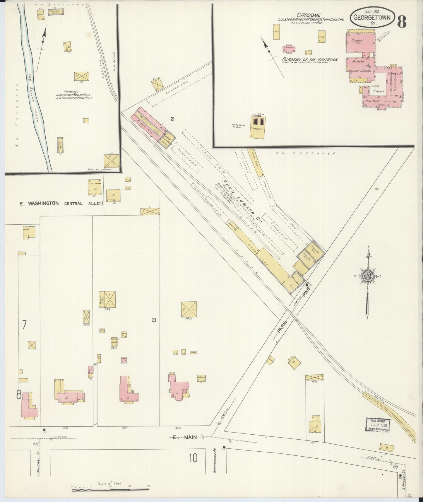 Sanborn Fire Insurance Map from Georgetown, Scott County, Kentucky (1912), Sheet #0008 - Complete Map Set gallery image, historic Sanborn map, vintage wall art, Kentucky Kentucky