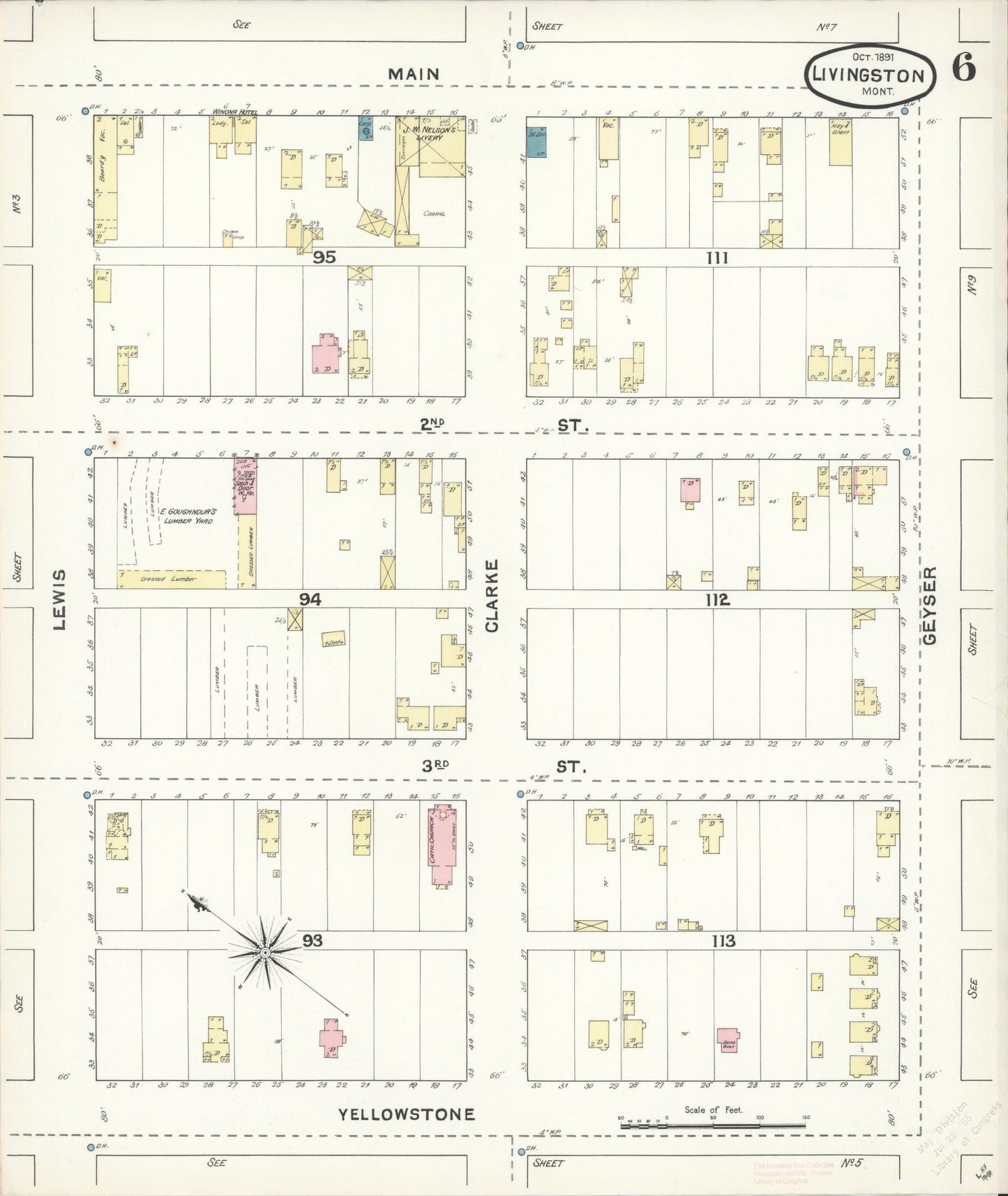 Sanborn Fire Insurance Map from Livingston, Park County, Montana (1891), Sheet #0006 - Historic Sanborn Fire Insurance Map Print, vintage old map wall art, antique decor, genealogy gift, Montana Montana map
