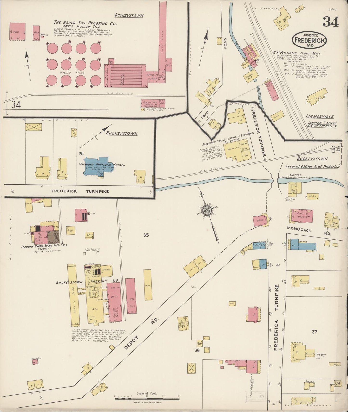 Sanborn Fire Insurance Map from Frederick, Frederick County, Maryland (1922), Sheet #0034 - Historic Sanborn Fire Insurance Map Print, vintage old map wall art