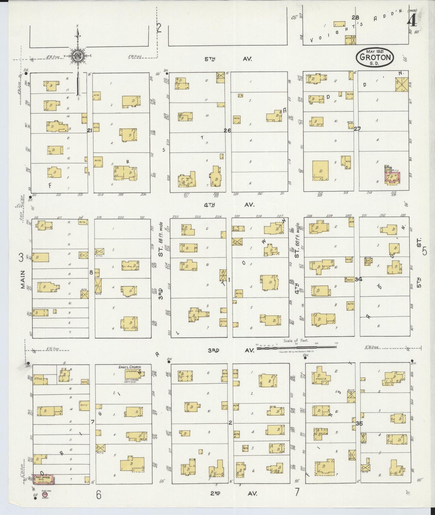 Sanborn Fire Insurance Map from Groton, Brown County, South Dakota (1921), Sheet #0004 - Historic Sanborn Fire Insurance Map Print, vintage old map wall art, antique decor, genealogy gift, South Dakota South Dakota map