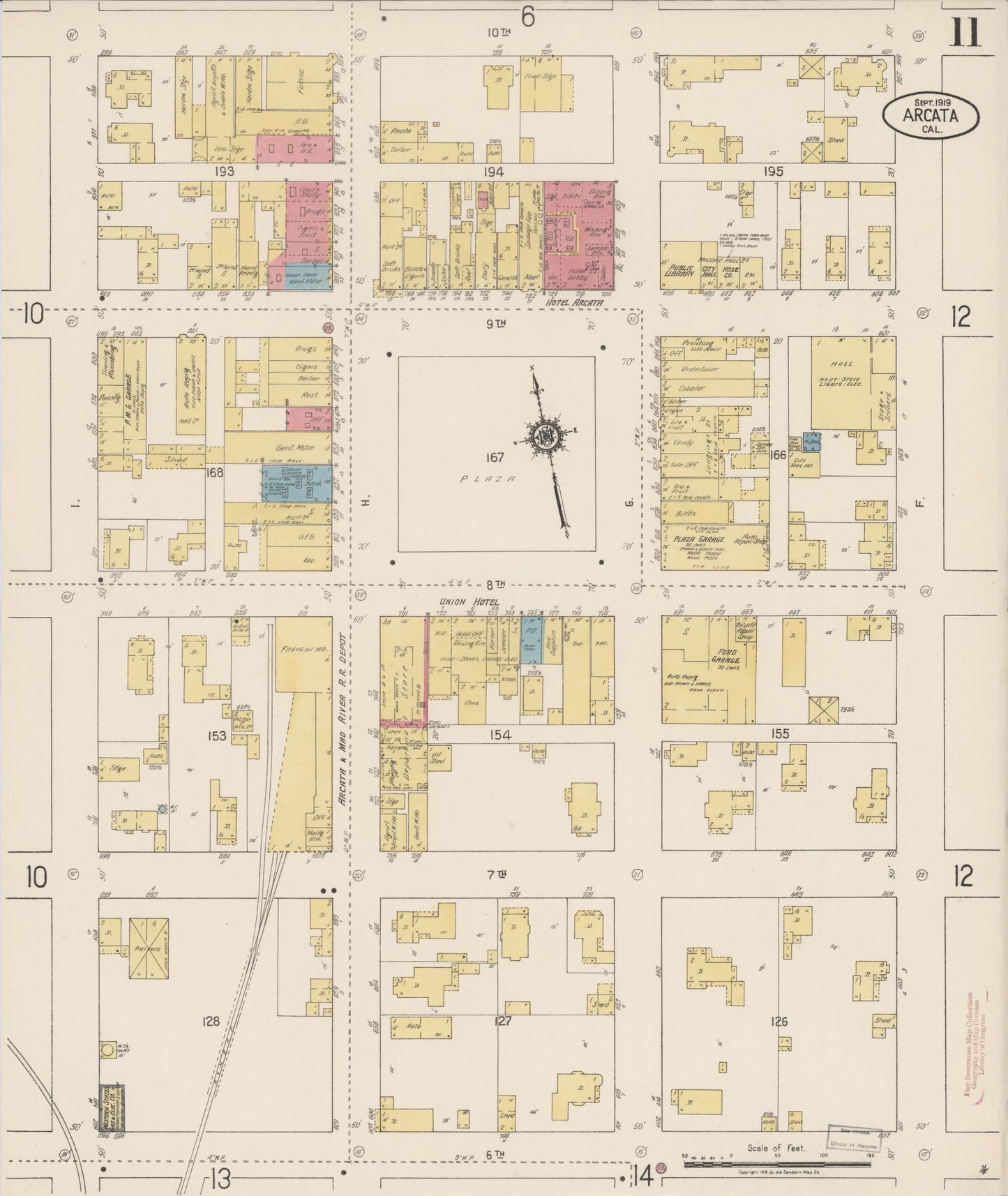 Sanborn Fire Insurance Map from Arcata, Humboldt County, California (1919), Sheet #0011 - Historic Sanborn Fire Insurance Map Print, vintage old map wall art, antique decor, genealogy gift, California California map