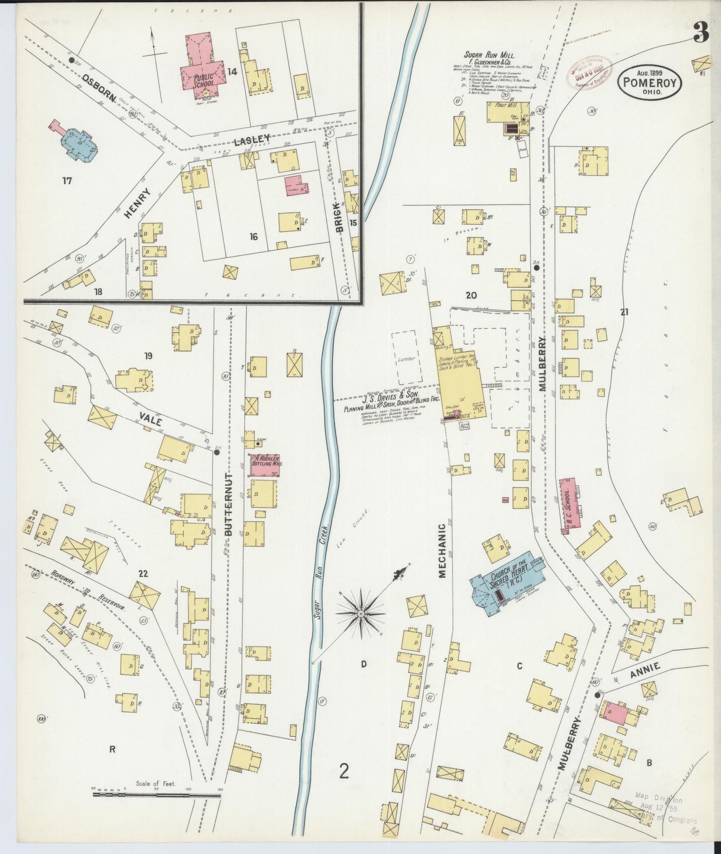 Sanborn Fire Insurance Map from Pomeroy, Meigs County, Ohio (1899), Sheet #0003 - Historic Sanborn Fire Insurance Map Print, vintage old map wall art, antique decor, genealogy gift, Ohio Ohio map