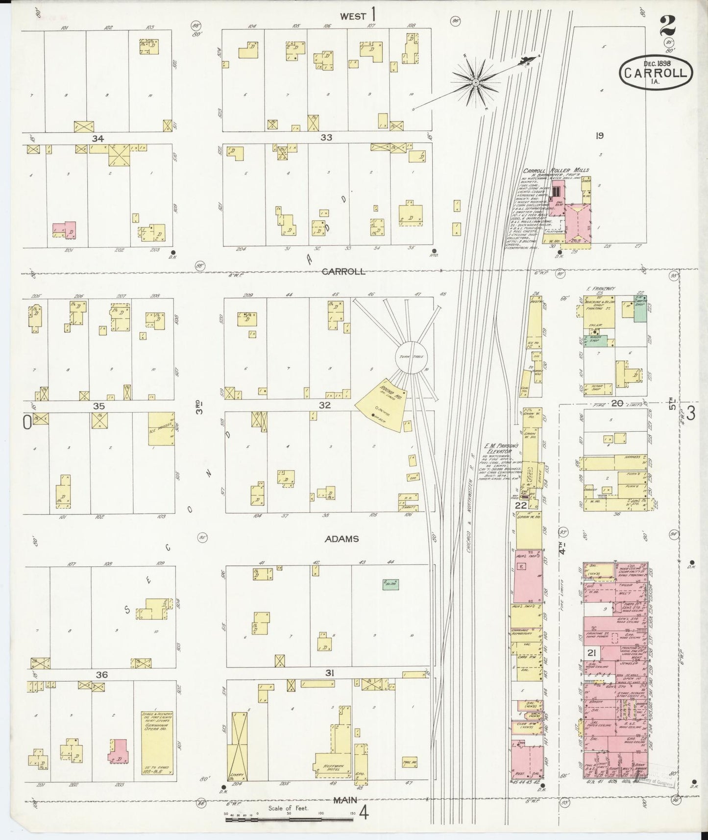 Sanborn Fire Insurance Map from Carroll, Carroll County, Iowa (1898), Sheet #0002 - Historic Sanborn Fire Insurance Map Print, vintage old map wall art