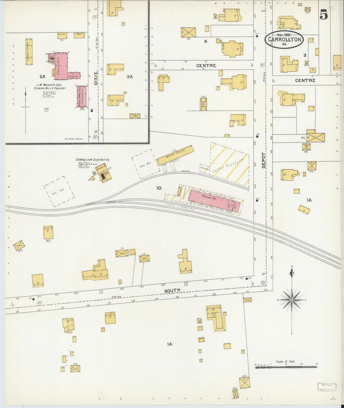 Sanborn Fire Insurance Map from Carrollton, Carroll County, Georgia (1905), Sheet #0005 - Historic Sanborn Fire Insurance Map Print, vintage old map wall art, antique decor, genealogy gift, Georgia Georgia map