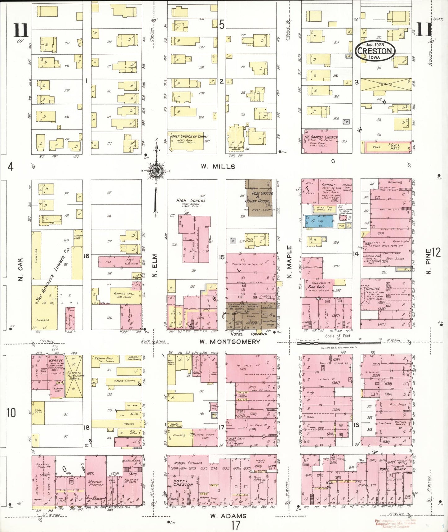Sanborn Fire Insurance Map from Creston, Union County, Iowa (1923), Sheet #0011 - Historic Sanborn Fire Insurance Map Print, vintage old map wall art