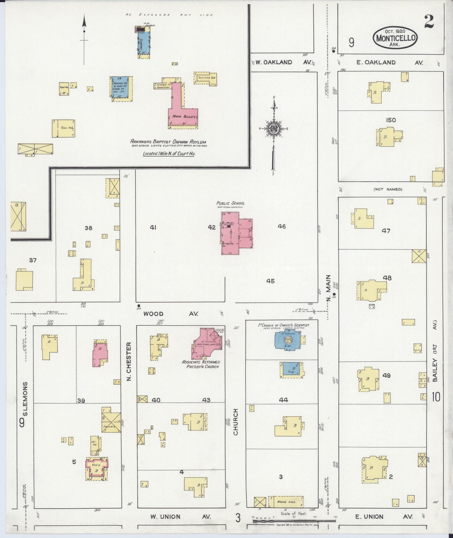 Sanborn Fire Insurance Map from Monticello, Drew County, Arkansas (1920), Sheet #0002 - Historic Sanborn Fire Insurance Map Print, vintage old map wall art, antique decor, genealogy gift, Arkansas Arkansas map