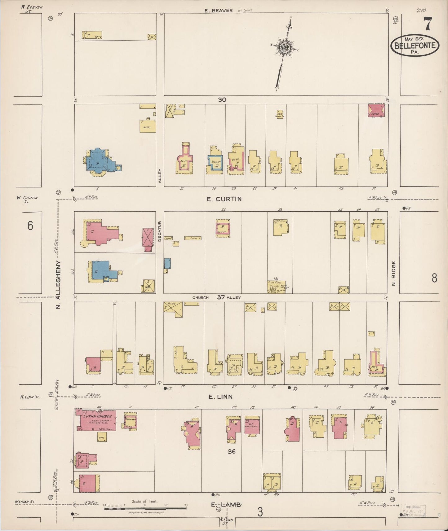 Sanborn Fire Insurance Map from Bellefonte, Centre County, Pennsylvania (1922), Sheet #0007 - Historic Sanborn Fire Insurance Map Print, vintage old map wall art, antique decor, genealogy gift, Pennsylvania Pennsylvania map